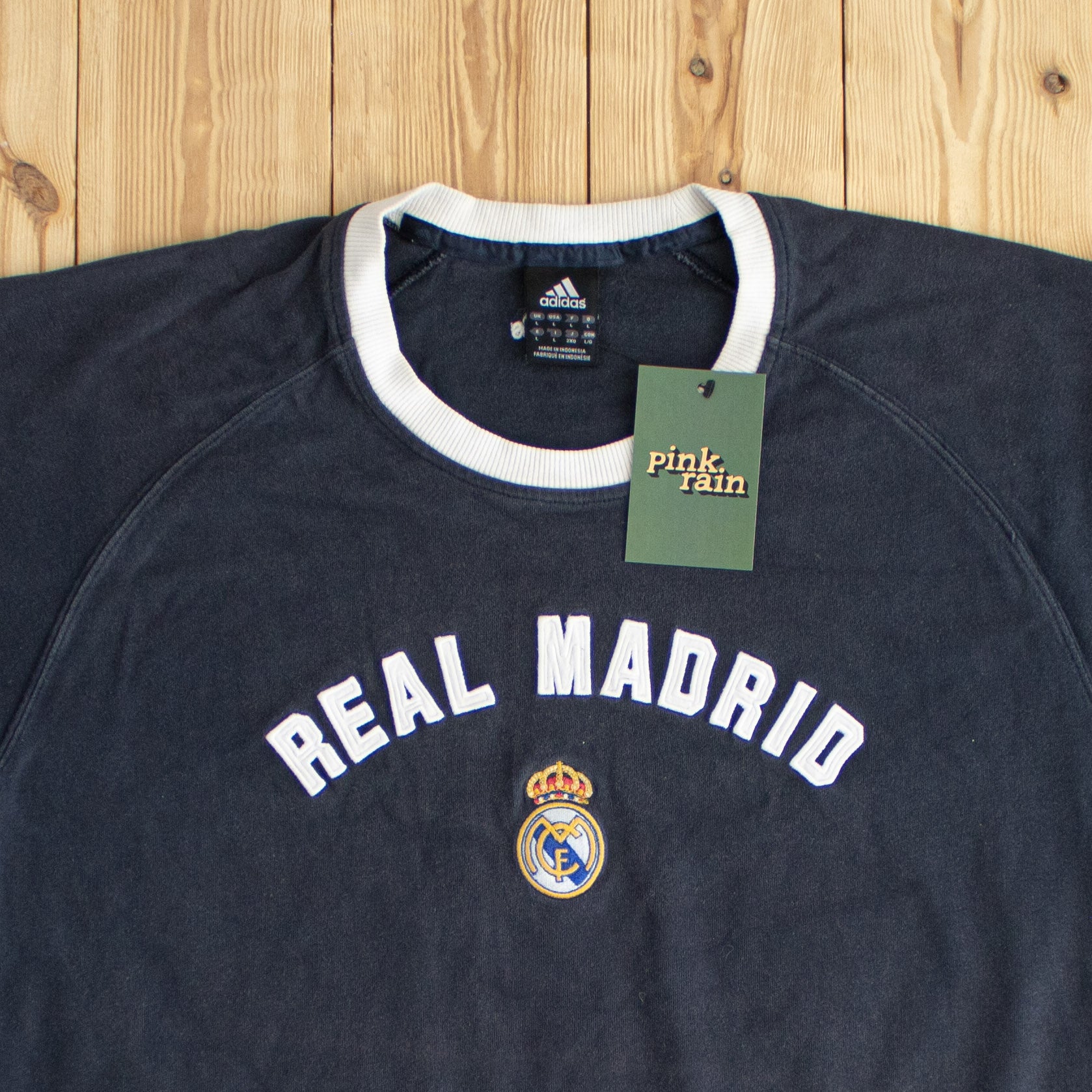 (M/L) Adidas Real Madrid Vintage Embroidered T-Shirt Black