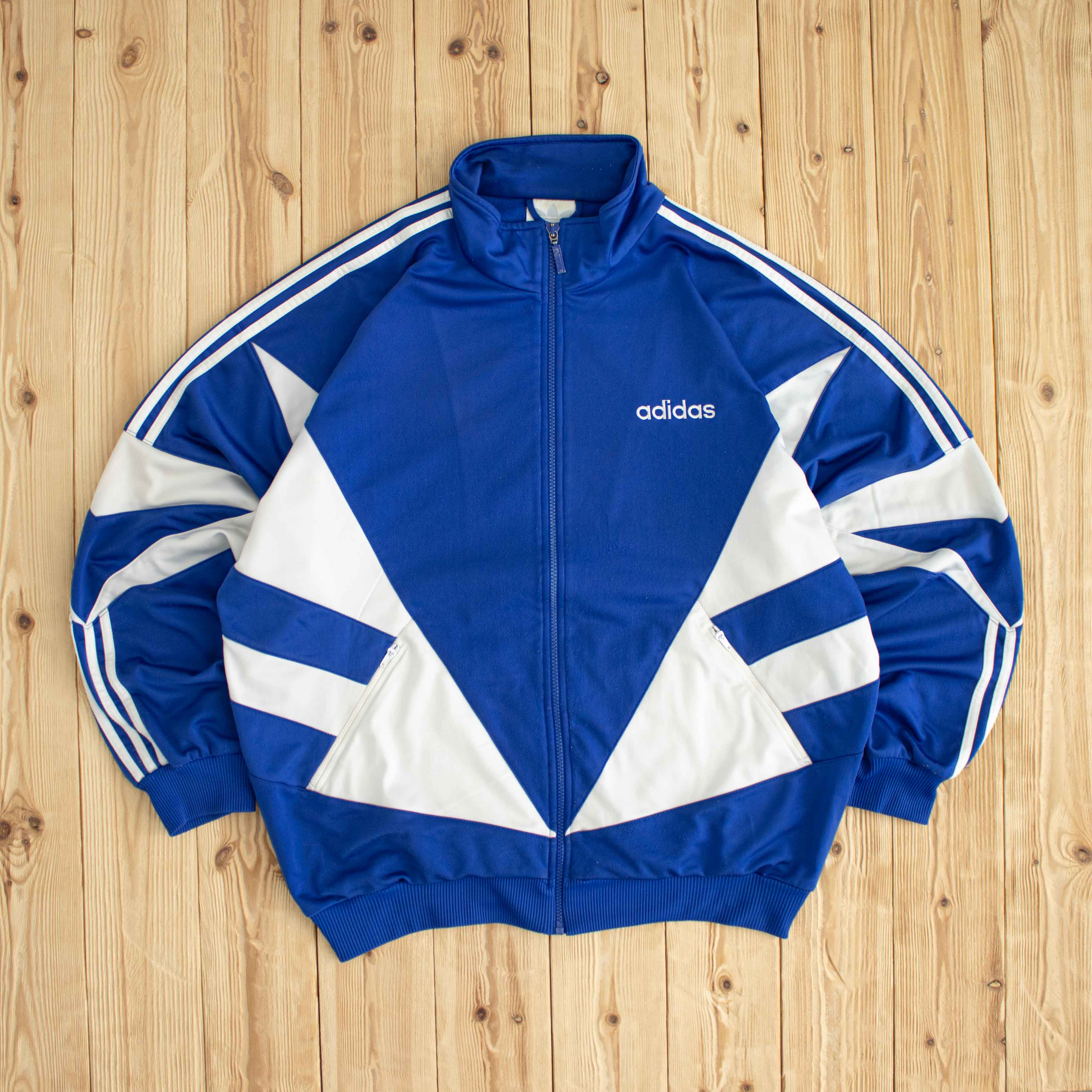 (XL) Adidas Vintage Embroidered Full-Zip Sweatshirt Blue