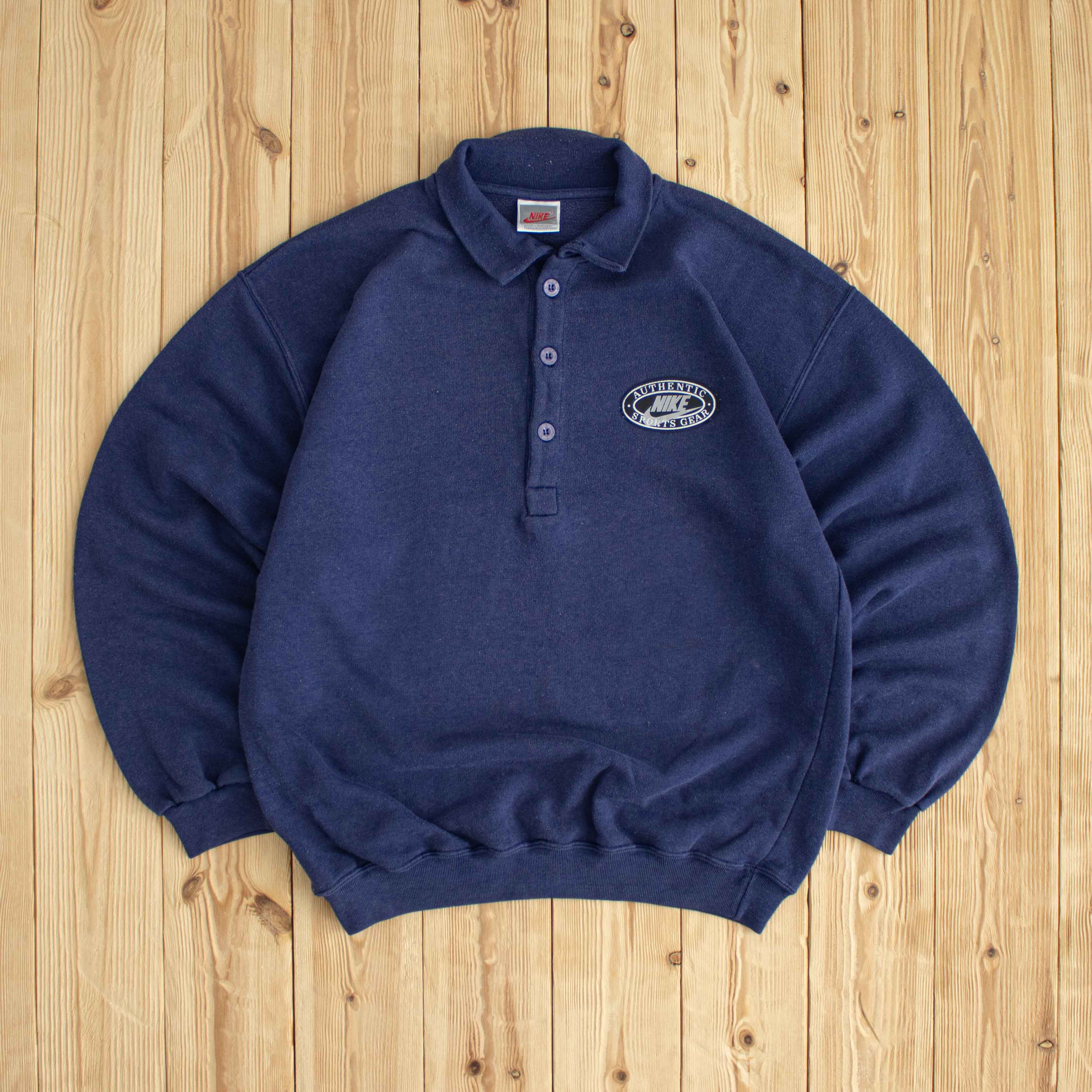 (M) Nike Authentic Sports Gear Vintage Embroidered Button Up Sweatshirt Blue