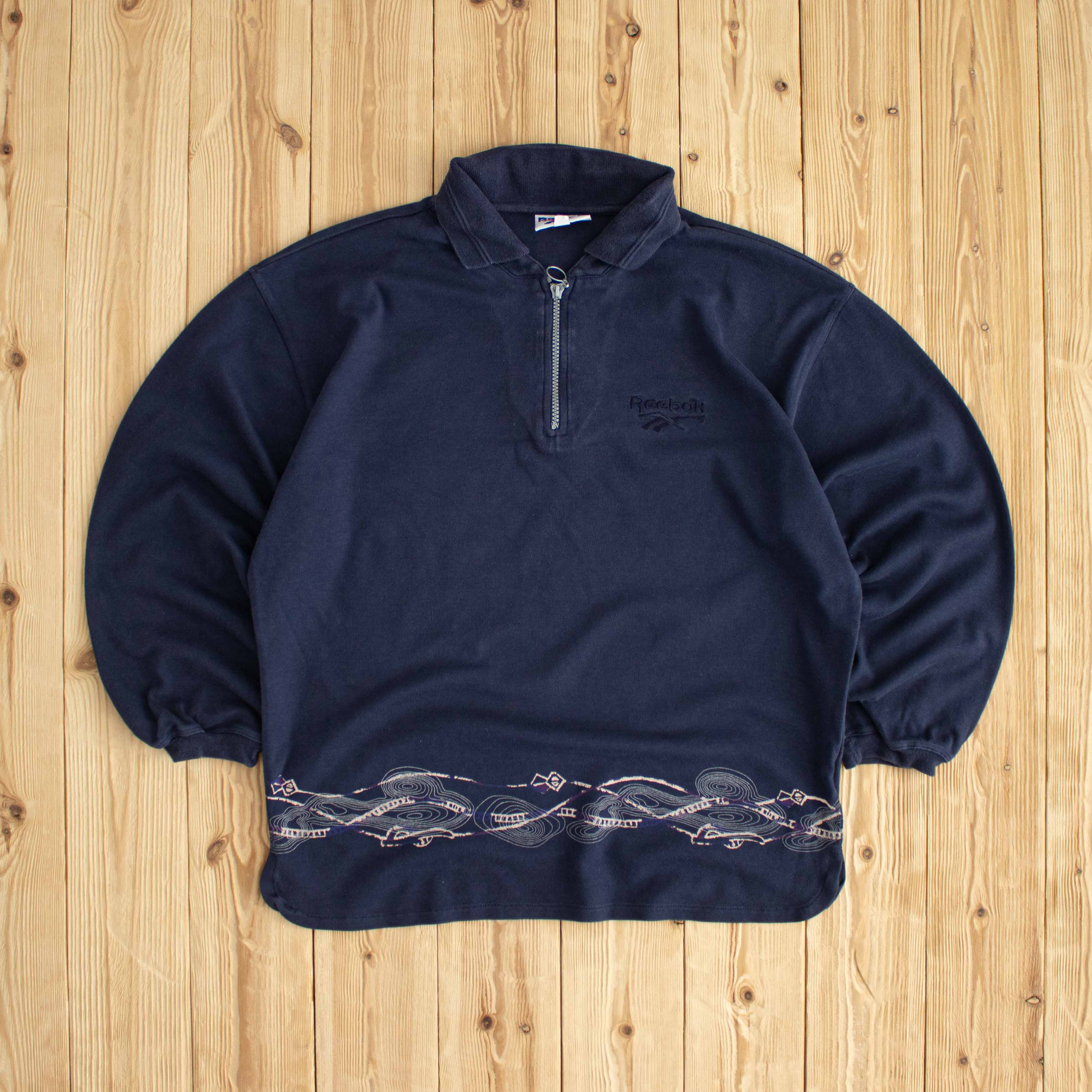 (S/M) Reebok Vintage Embroidered Quarter-Zip Blue