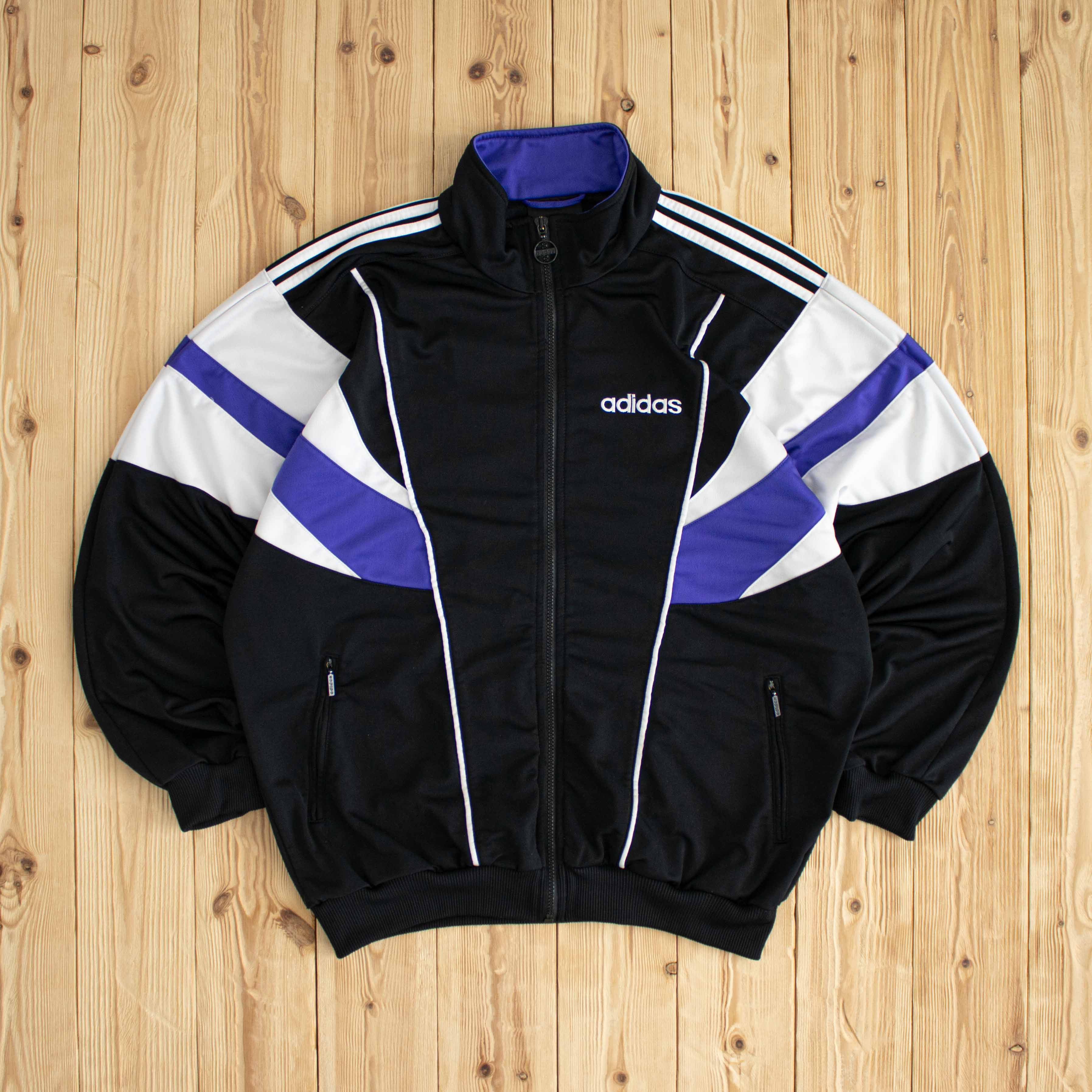 (L) Adidas Vintage Embroidered Full-Zip Sweatshirt Black