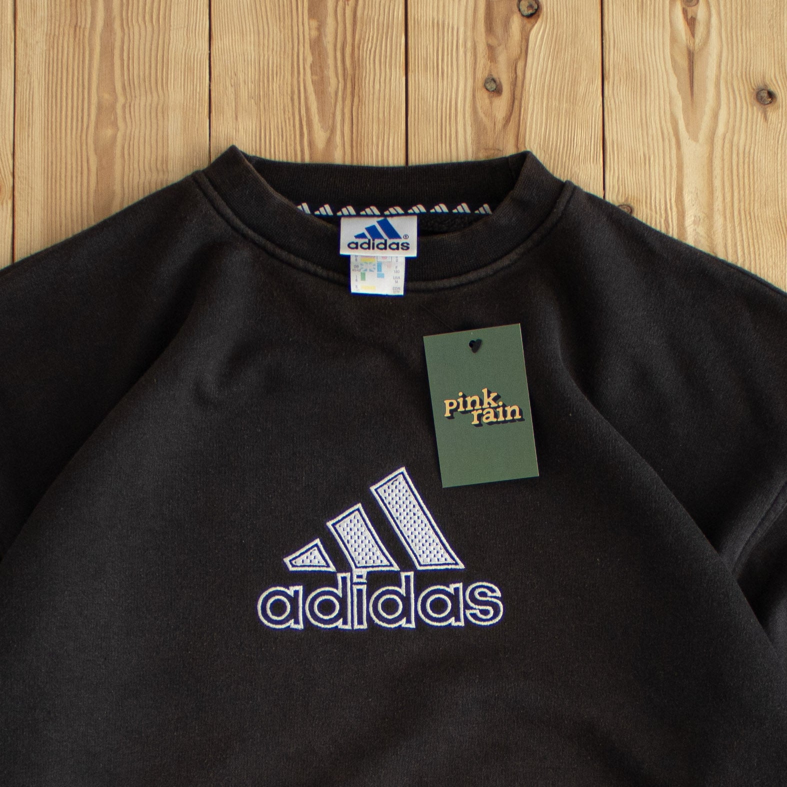 (L) Adidas Logo Vintage Embroidered Sweatshirt Black