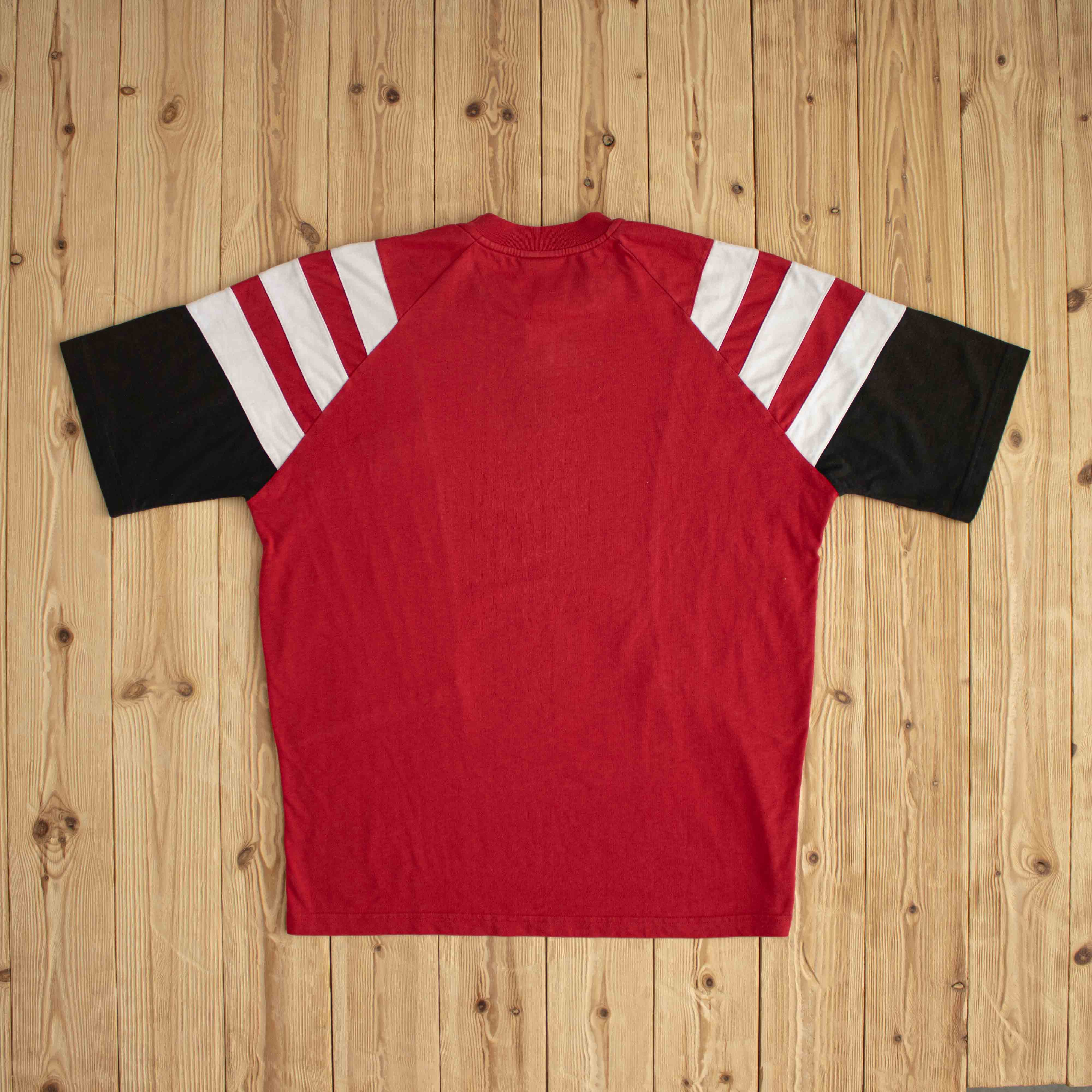 (M/L) Adidas Vintage Side Stripe Embroidered T-Shirt Red