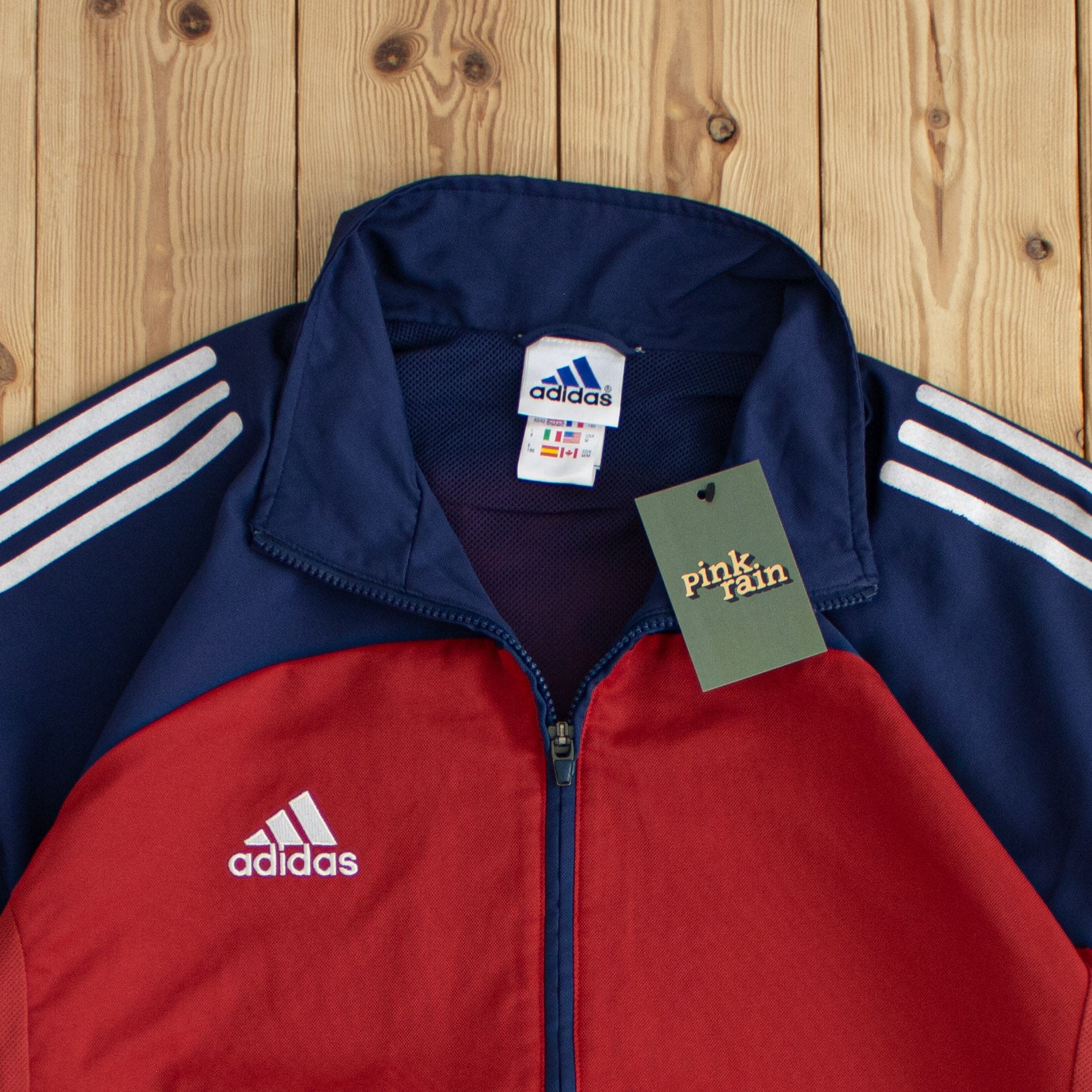 (L) Adidas Vintage Embroidered Jacket Red Blue