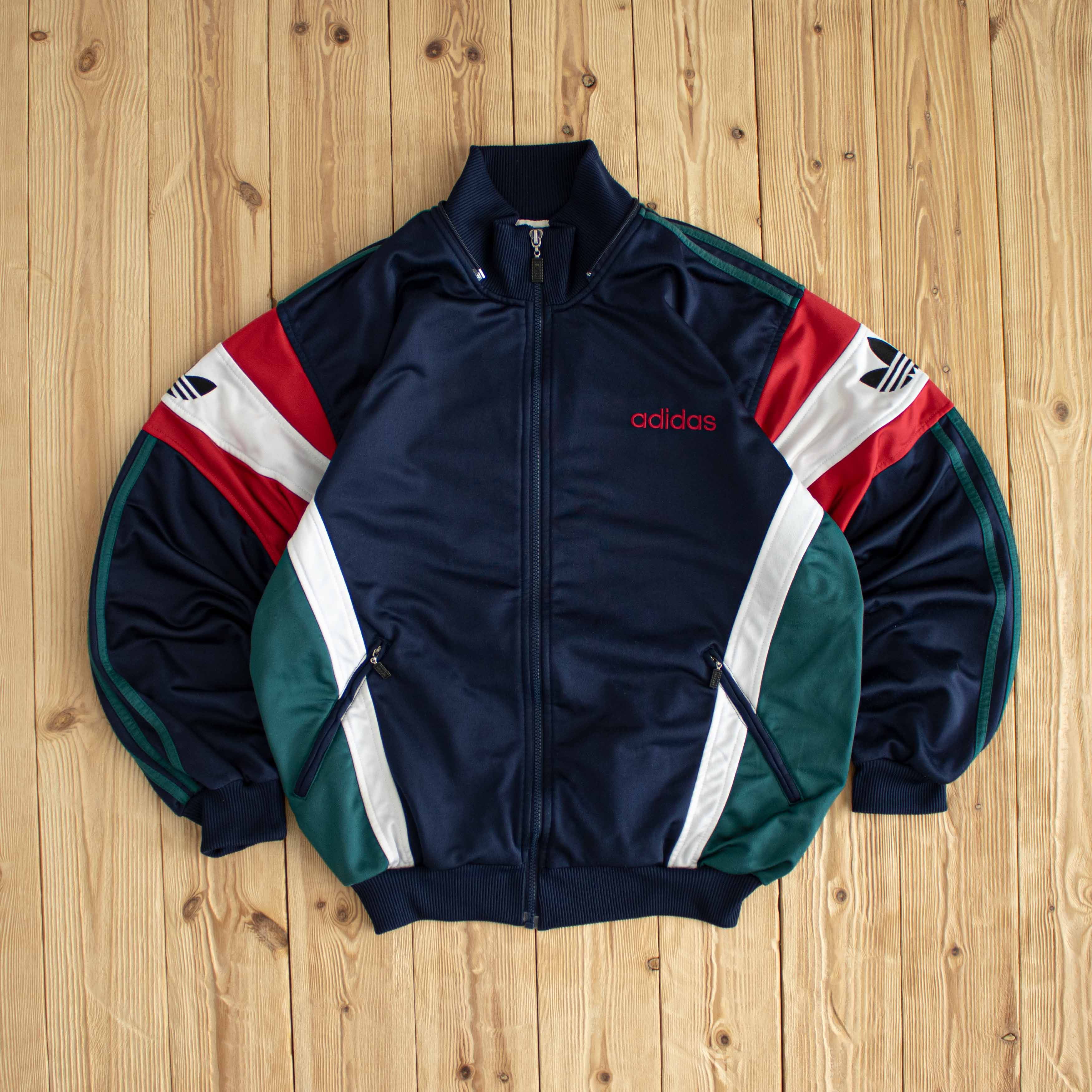 (M) Adidas Team Vintage Embroidered Full-Zip Sweatshirt Blue