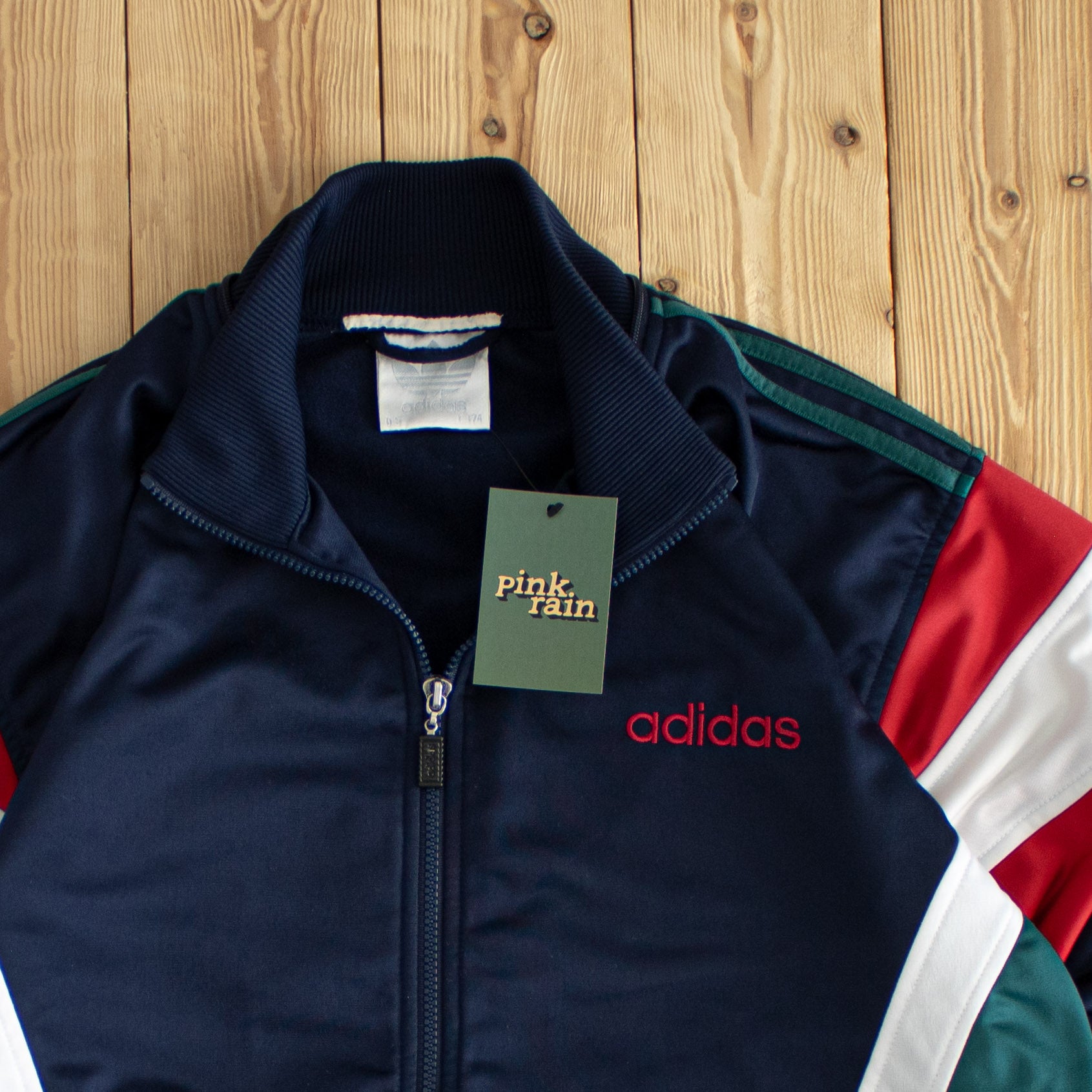 (M) Adidas Team Vintage Embroidered Full-Zip Sweatshirt Blue