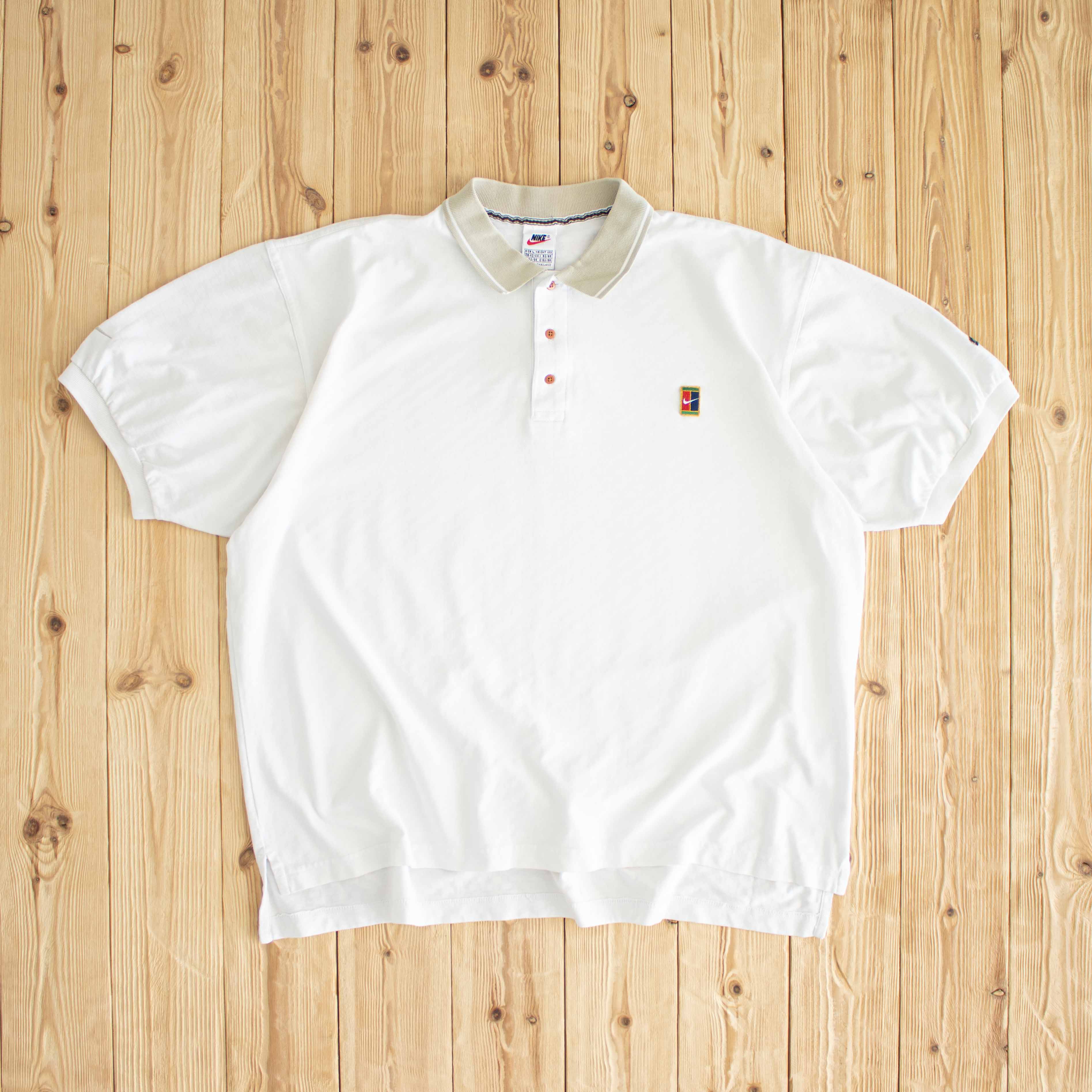 (L/XL) Nike Vintage Embroidered Polo T-Shirt White