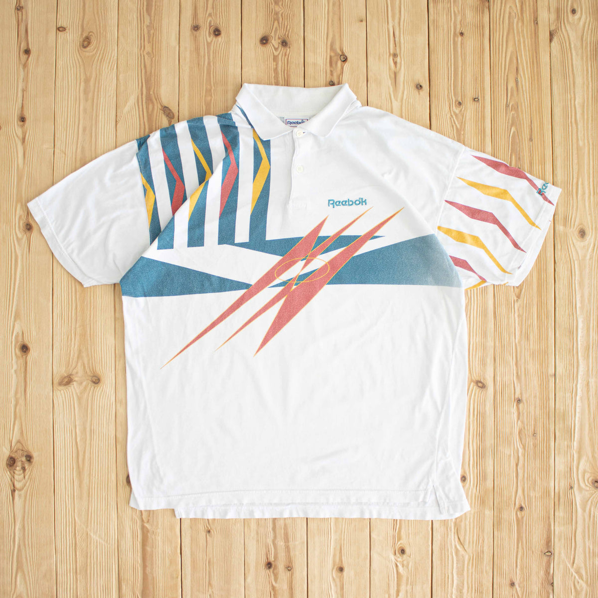 (L) Reebok Vintage Embroidered Polo T-Shirt White