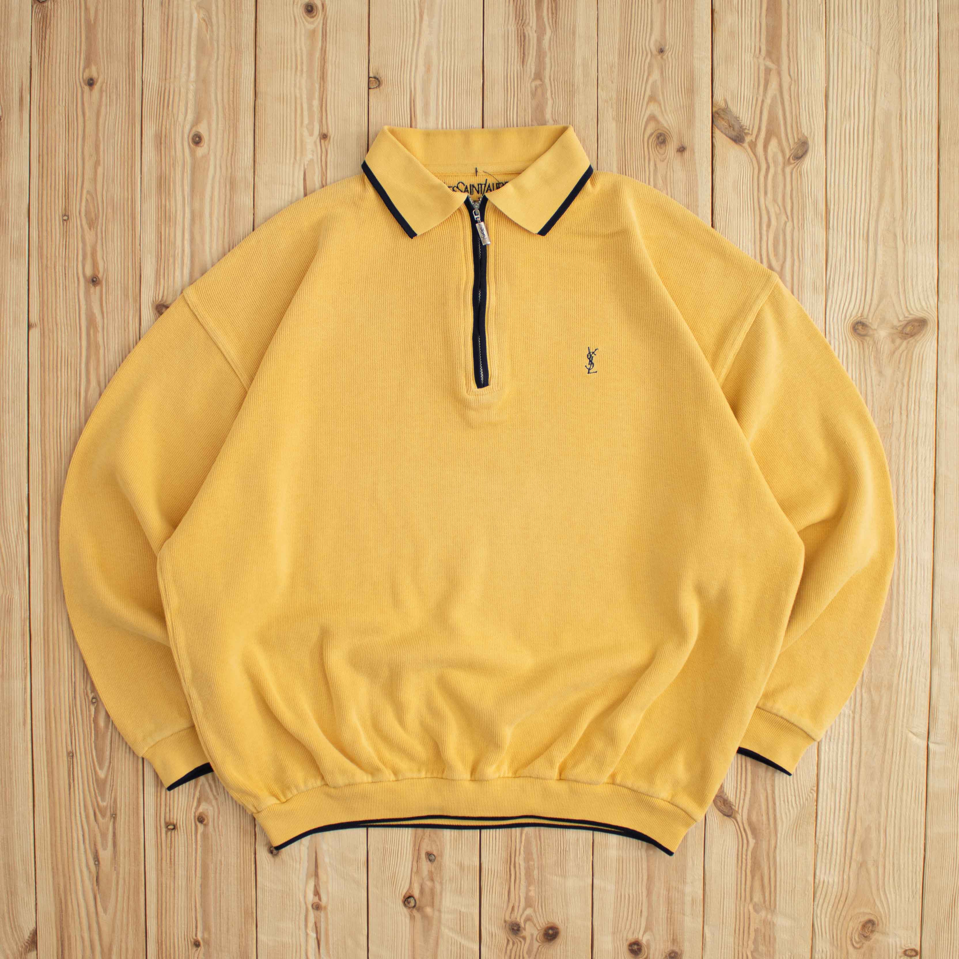 (L) Vintage YSL Embroidered Quarter-Zip Sweatshirt