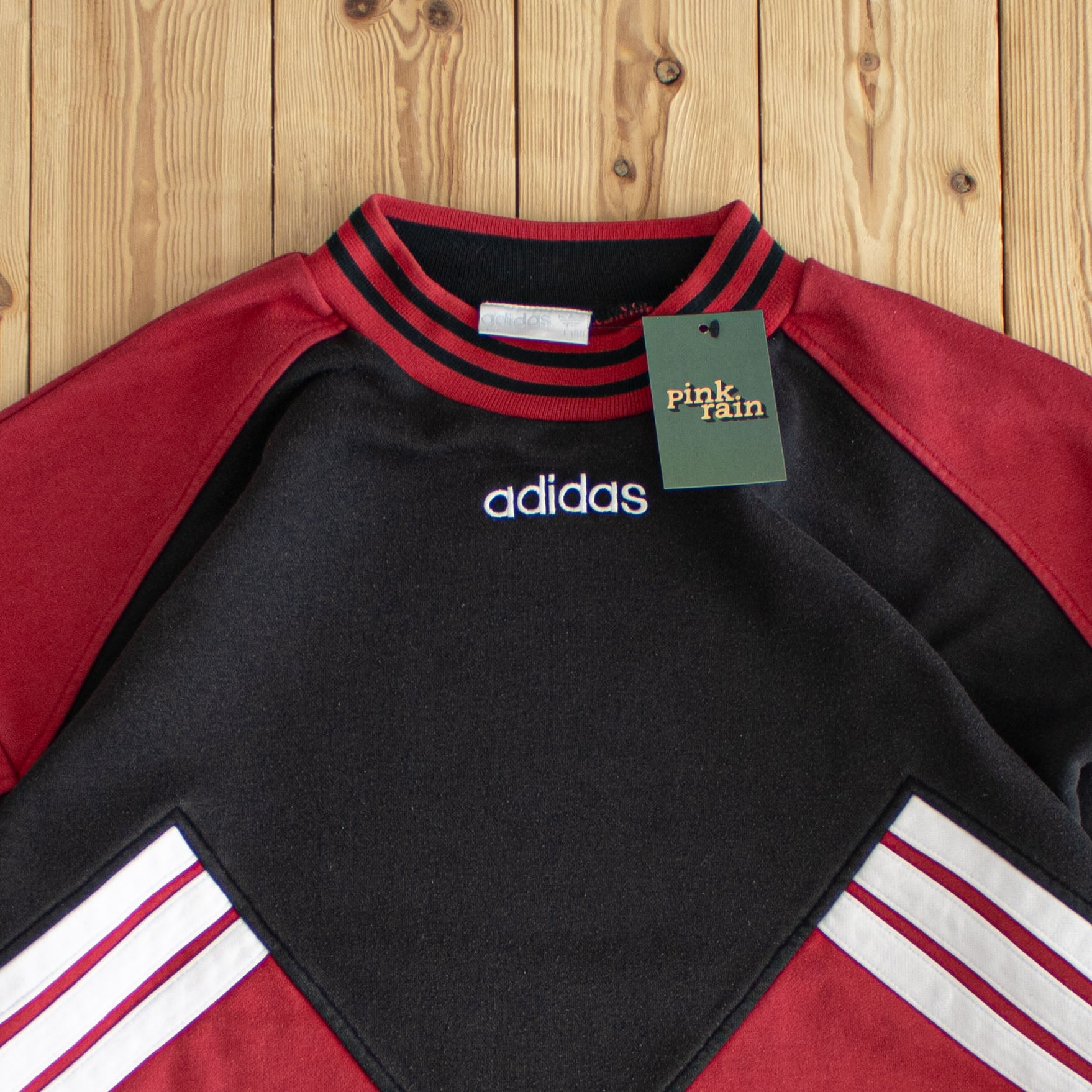 (XL) Adidas Vintage Side Stripe Embroidered Sweatshirt Black Red