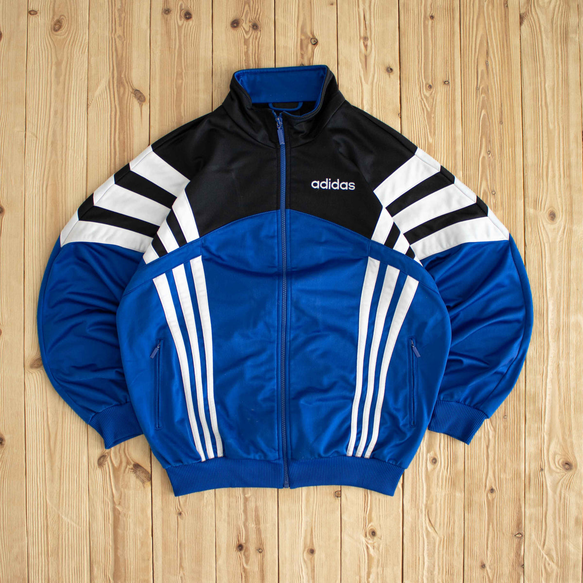 (L) Adidas Vintage Embroidered Full-Zip Sweatshirt Blue