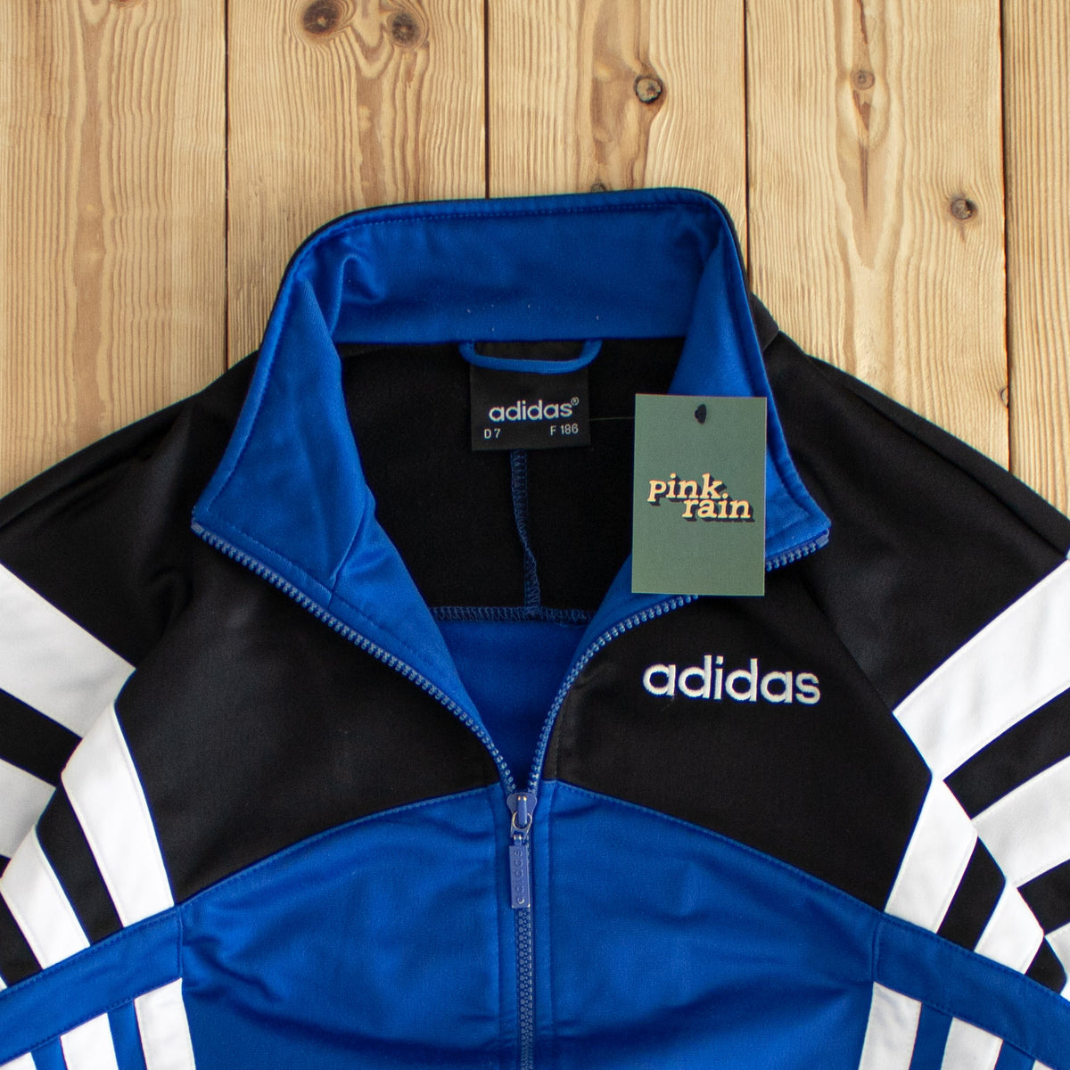 (L) Adidas Vintage Embroidered Full-Zip Sweatshirt Blue