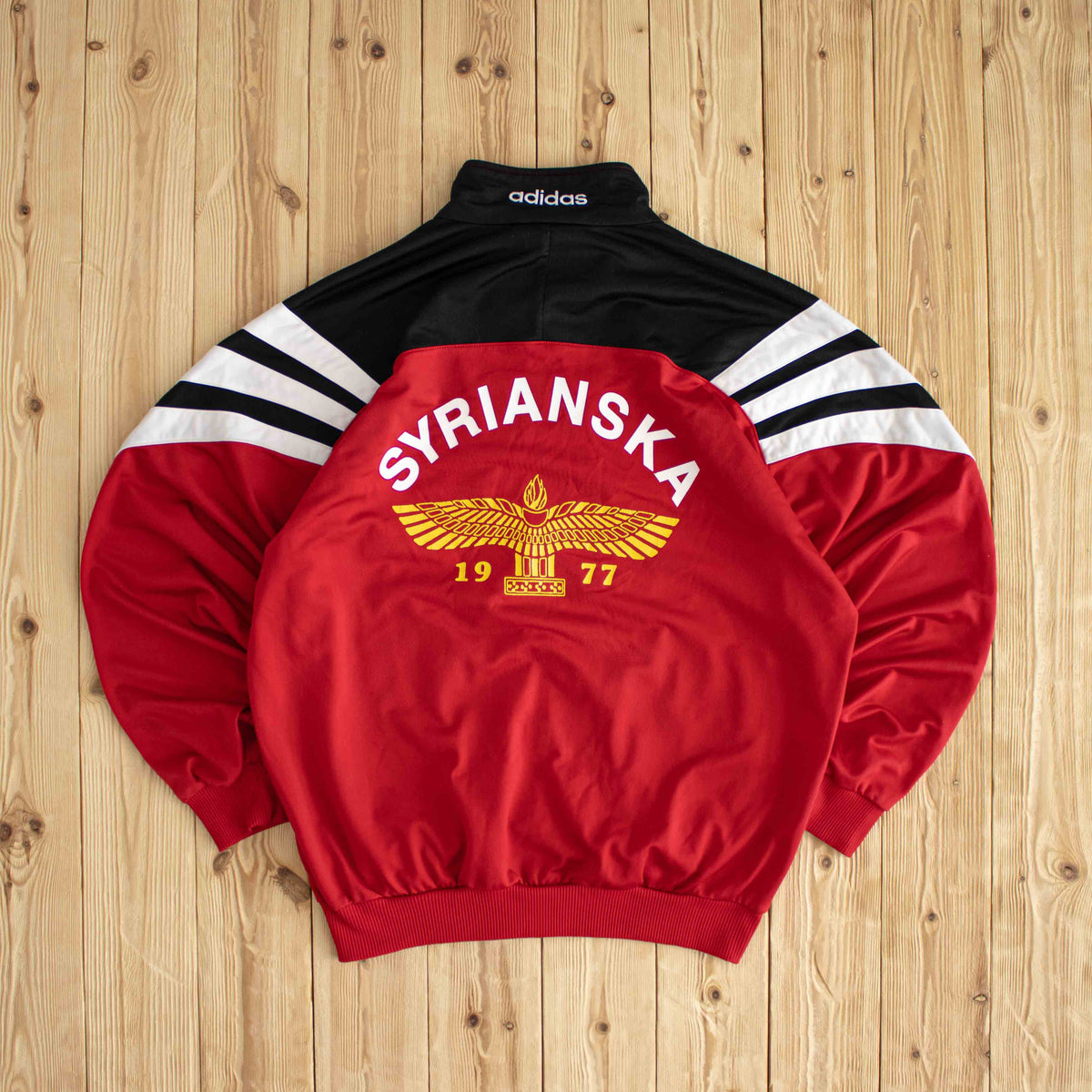 (L/XL) Adidas Vintage Embroidered Full-Zip Sweatshirt Red