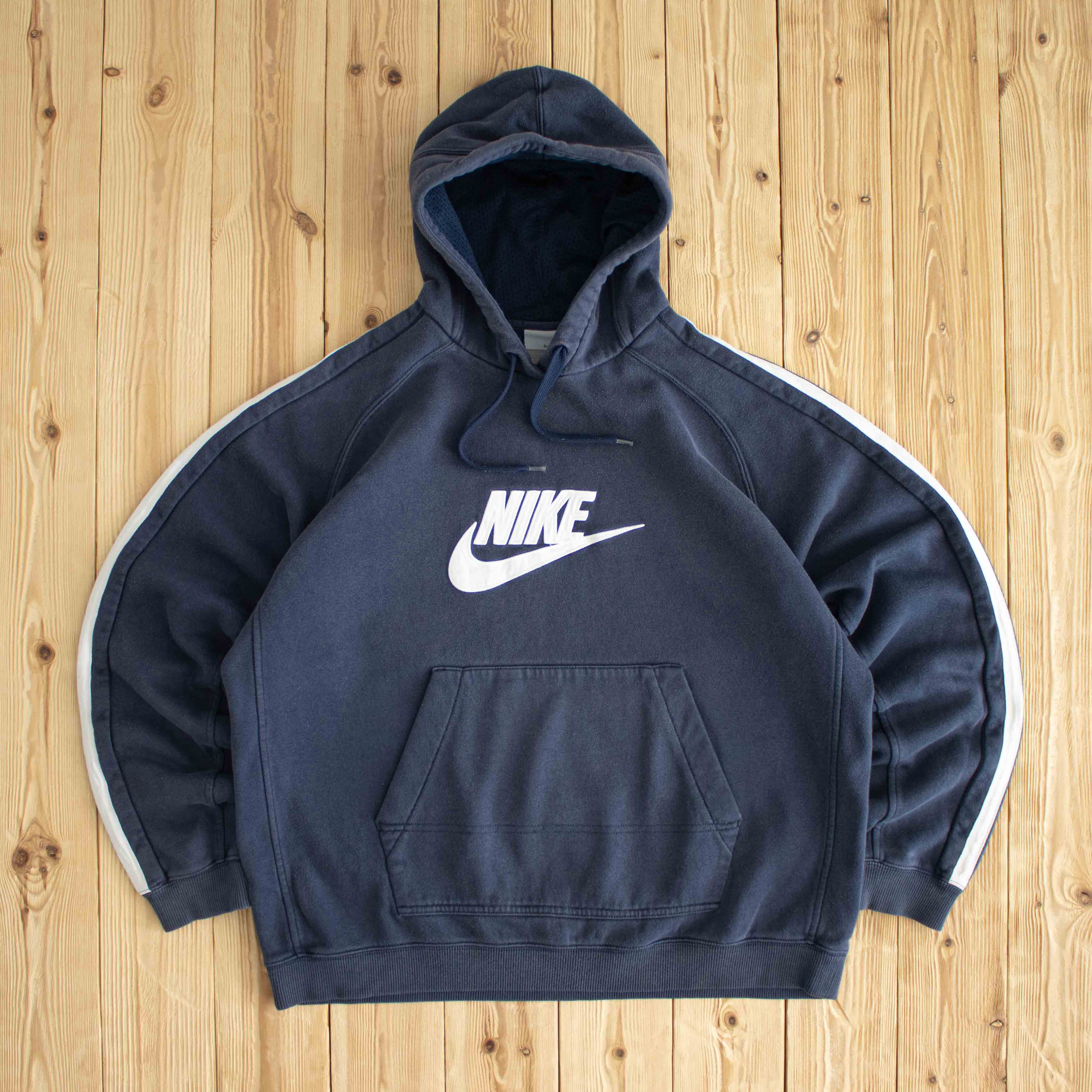 (L/XL) Nike Spell Out Vintage Embroidered Hoodie Blue