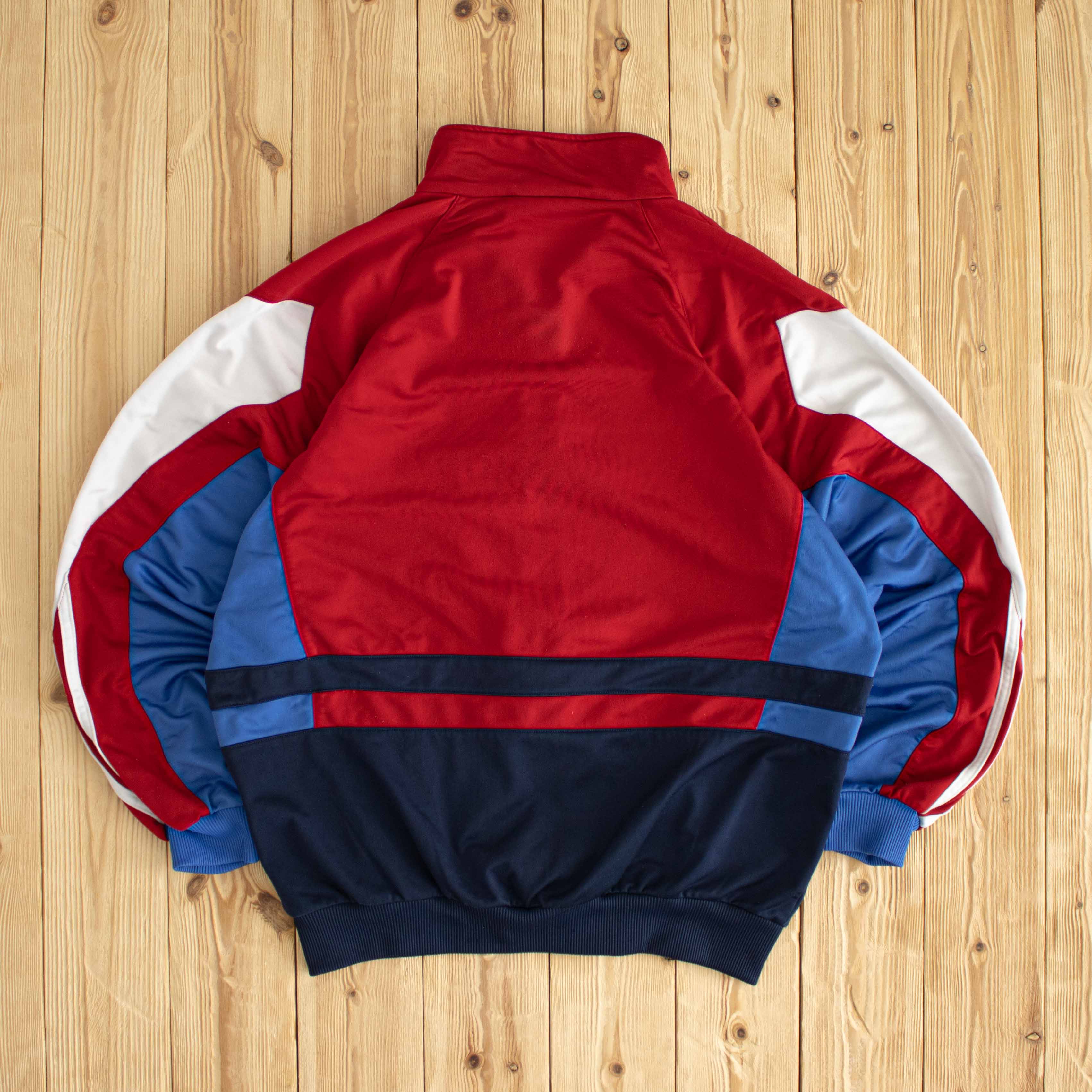 (L) Adidas Vintage Embroidered Full-Zip Sweatshirt Red