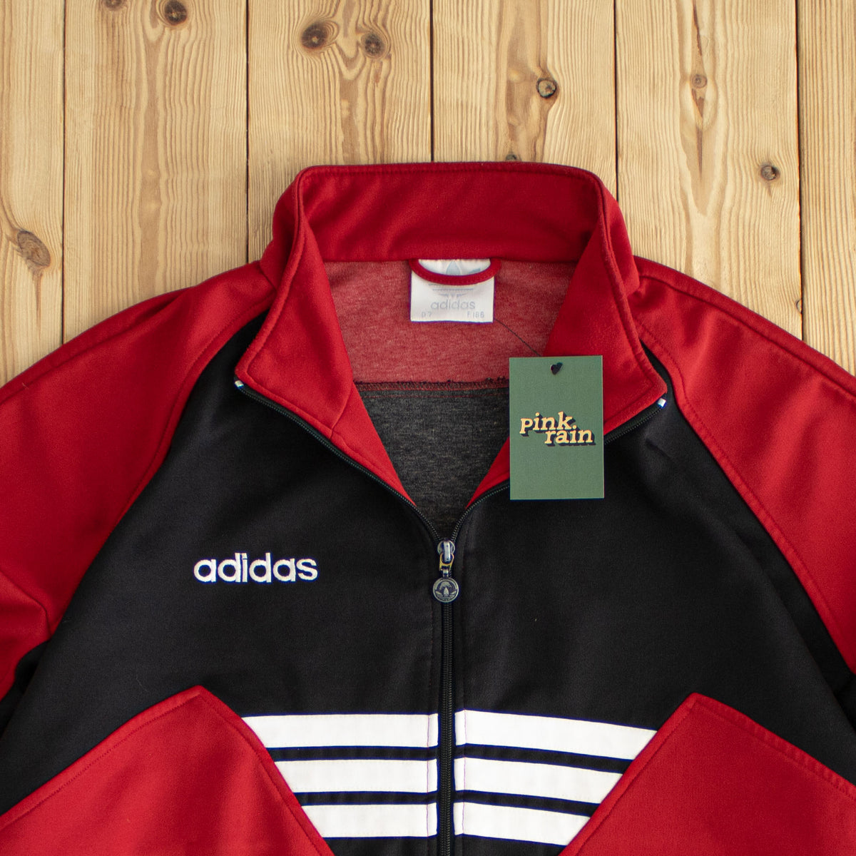 (L) Adidas Vintage Embroidered Full-Zip Sweatshirt Red Black