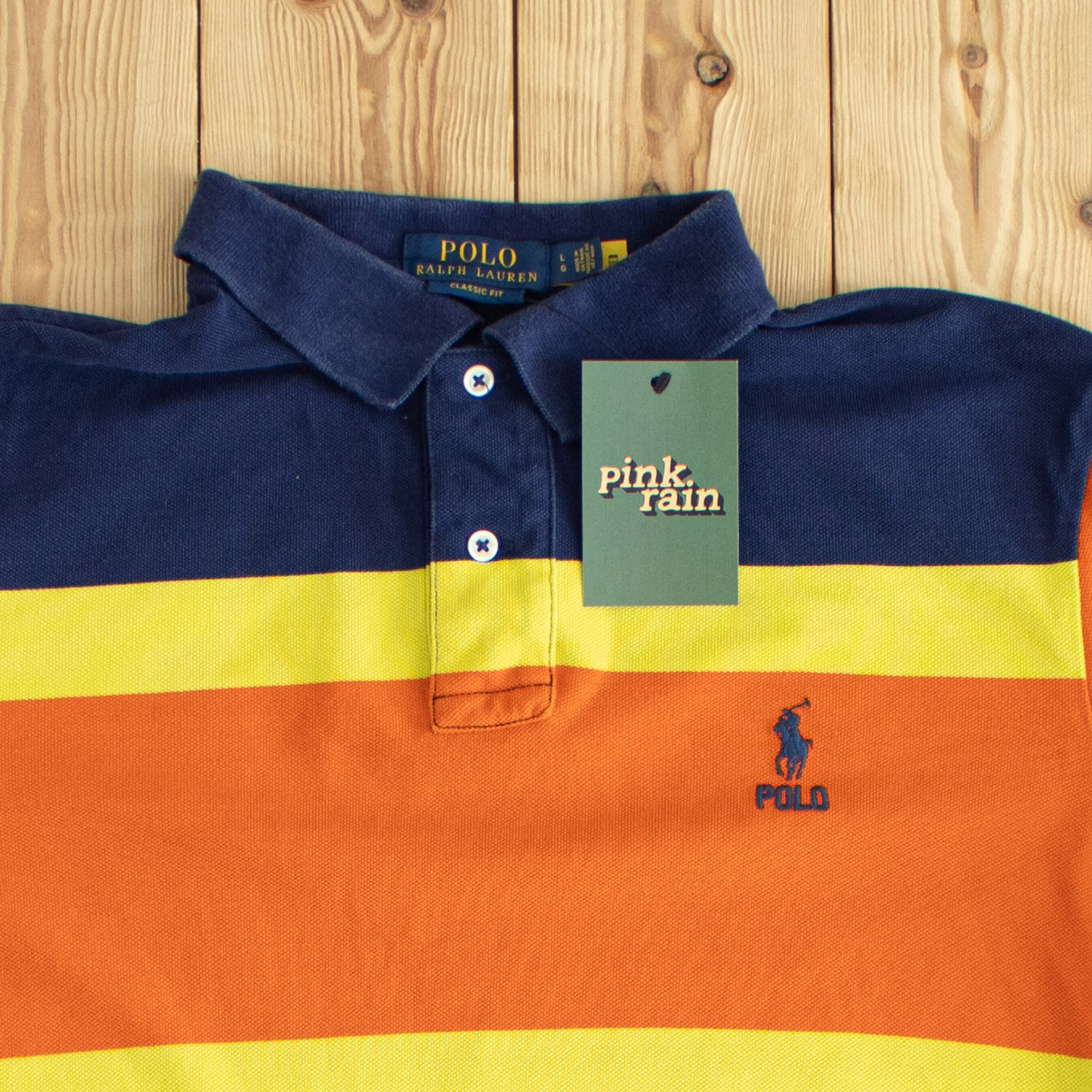 (L) Polo Ralph Lauren Vintage Embroidered Polo T-Shirt Orange Green Blue