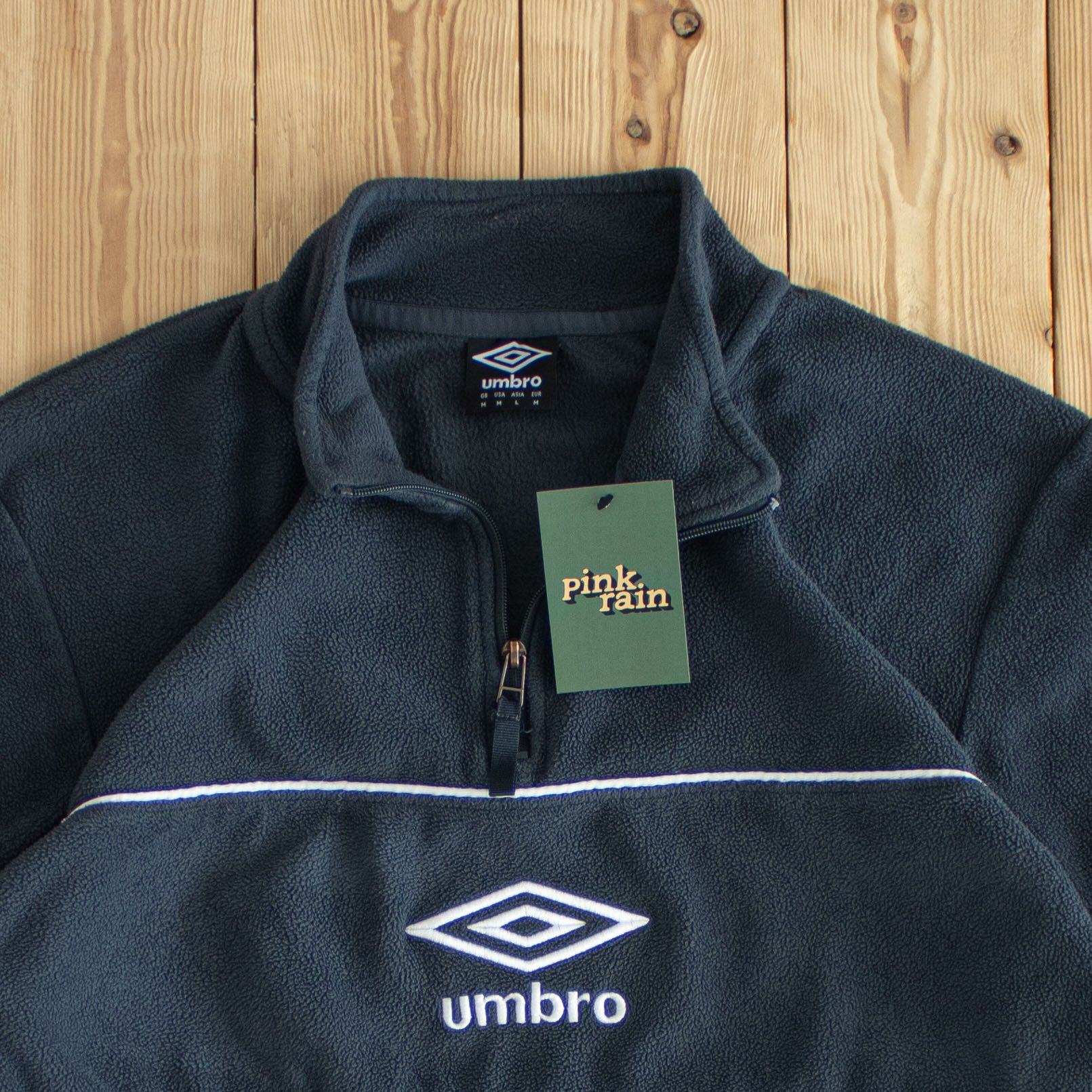 (M) Umbro Fleece Vintage Embroidered Quarter-Zip Gray
