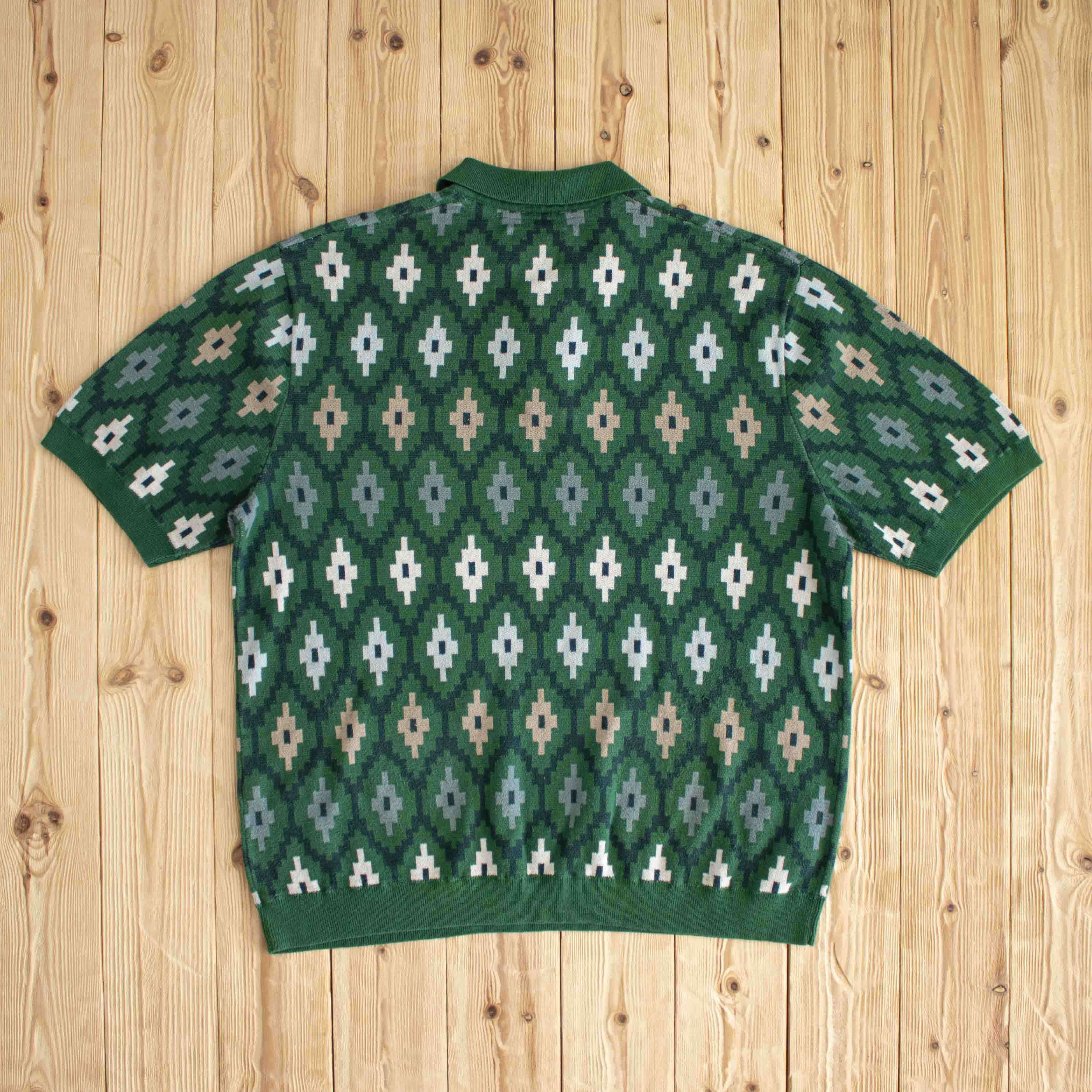 (L) Roots Knit Vintage Button Up Polo Shirt Green