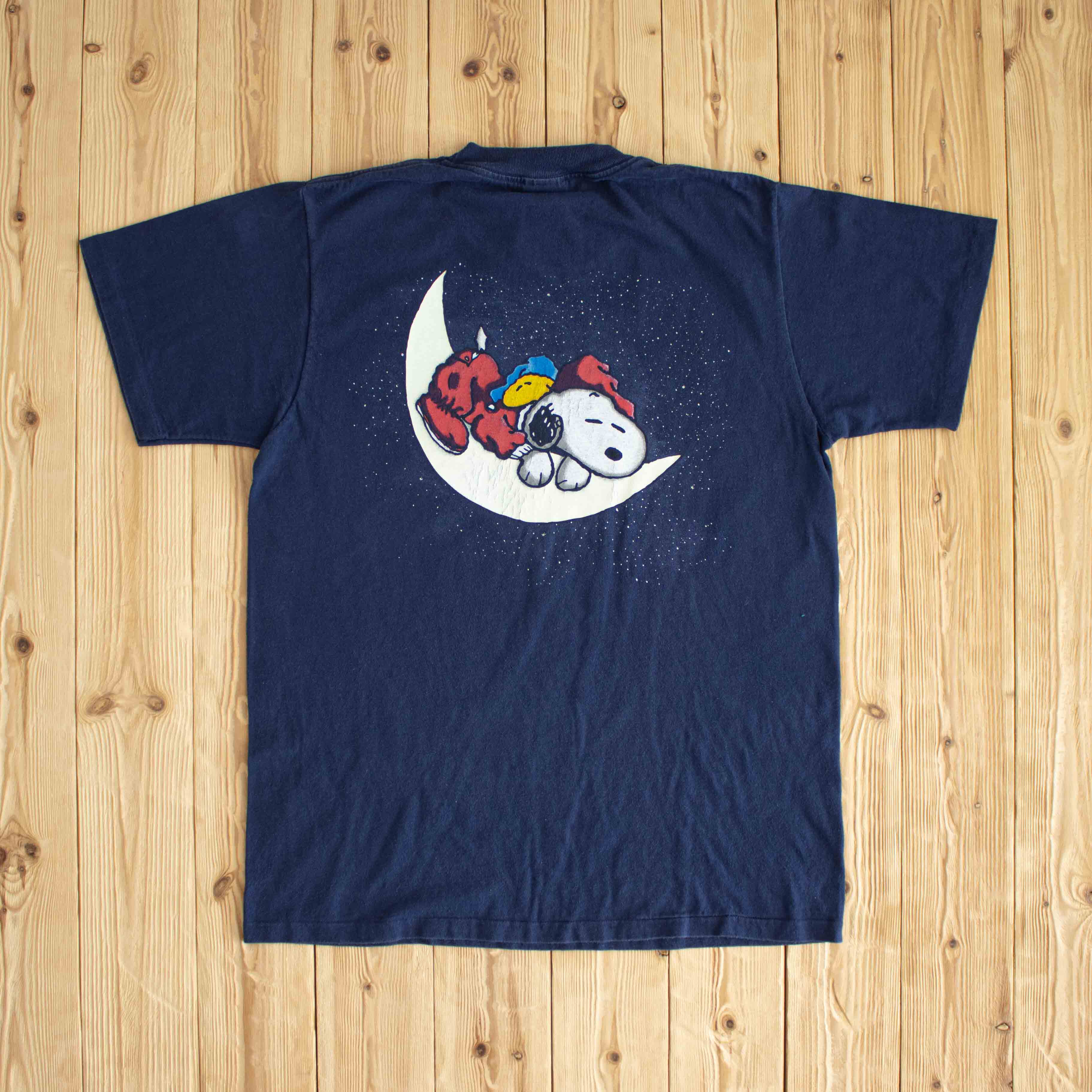 (L) Peanuts Glowing In The Dark Double Sided Vintage T-Shirt Blue