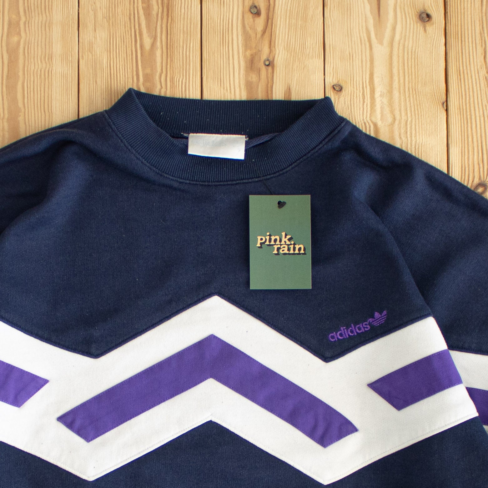 (M) Adidas Vintage Striped Embroidered Sweatshirt Blue Purple