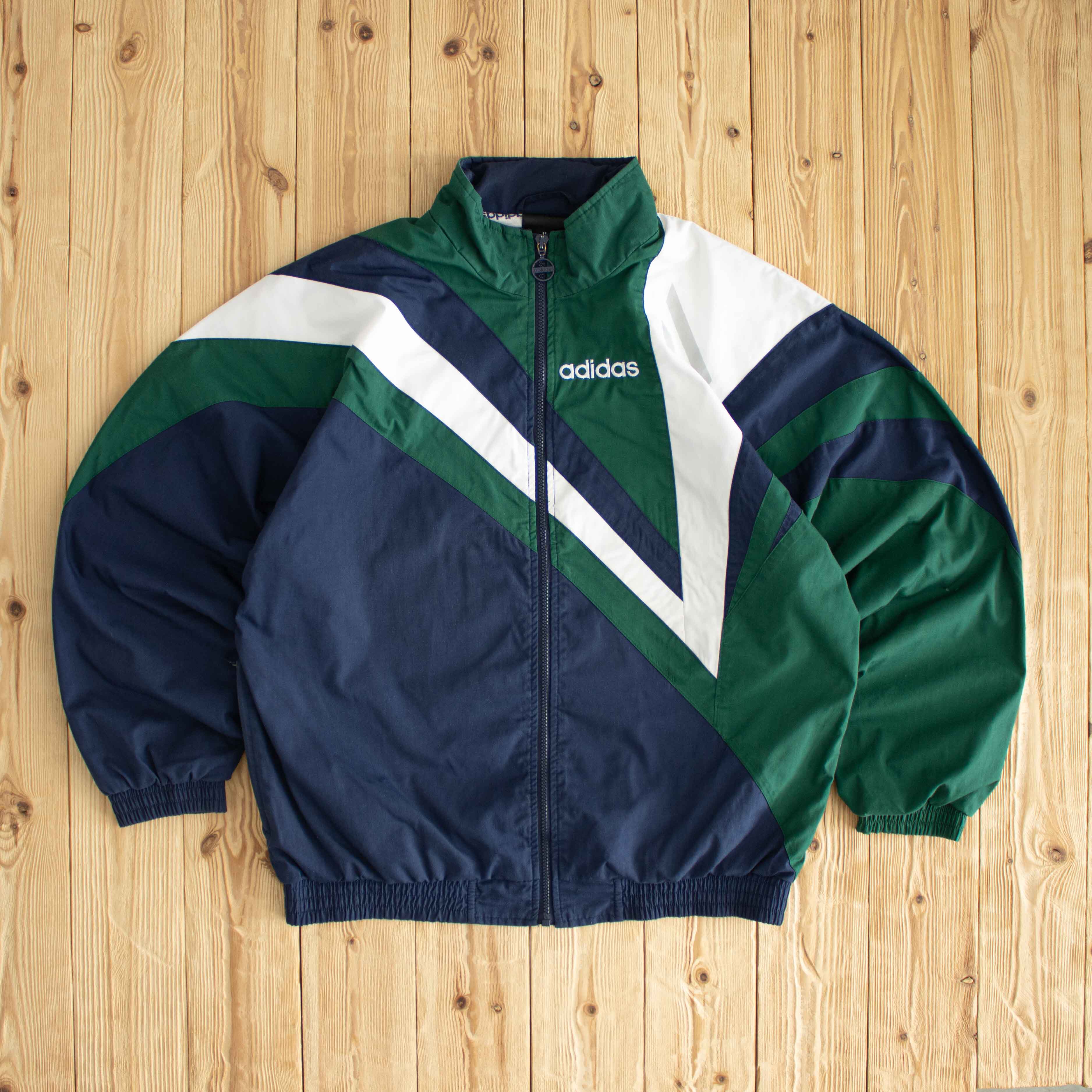 (L) Adidas Vintage Embroidered Jacket Green Blue