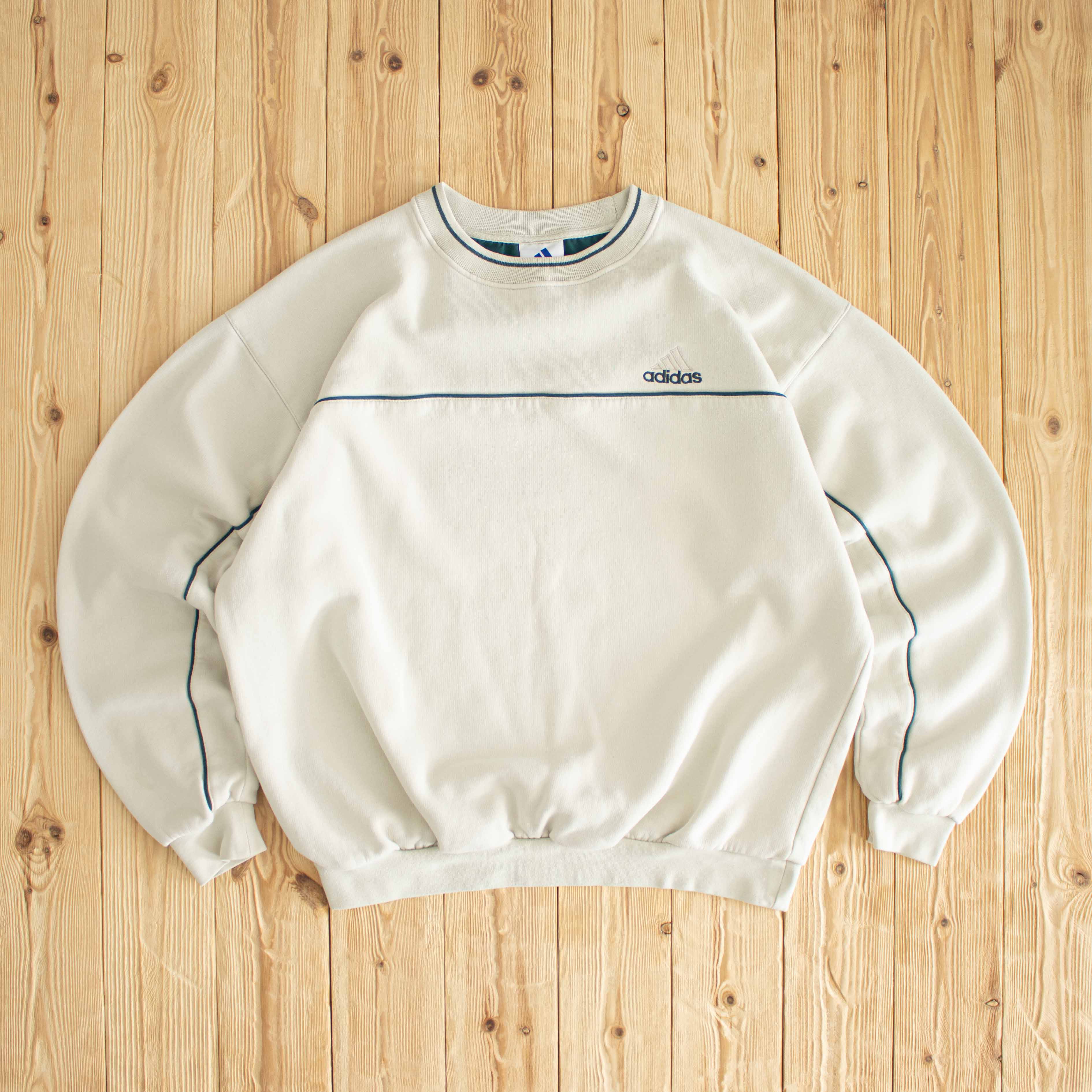 (L/XL) Adidas Vintage Essential Embroidered Sweatshirt Beige