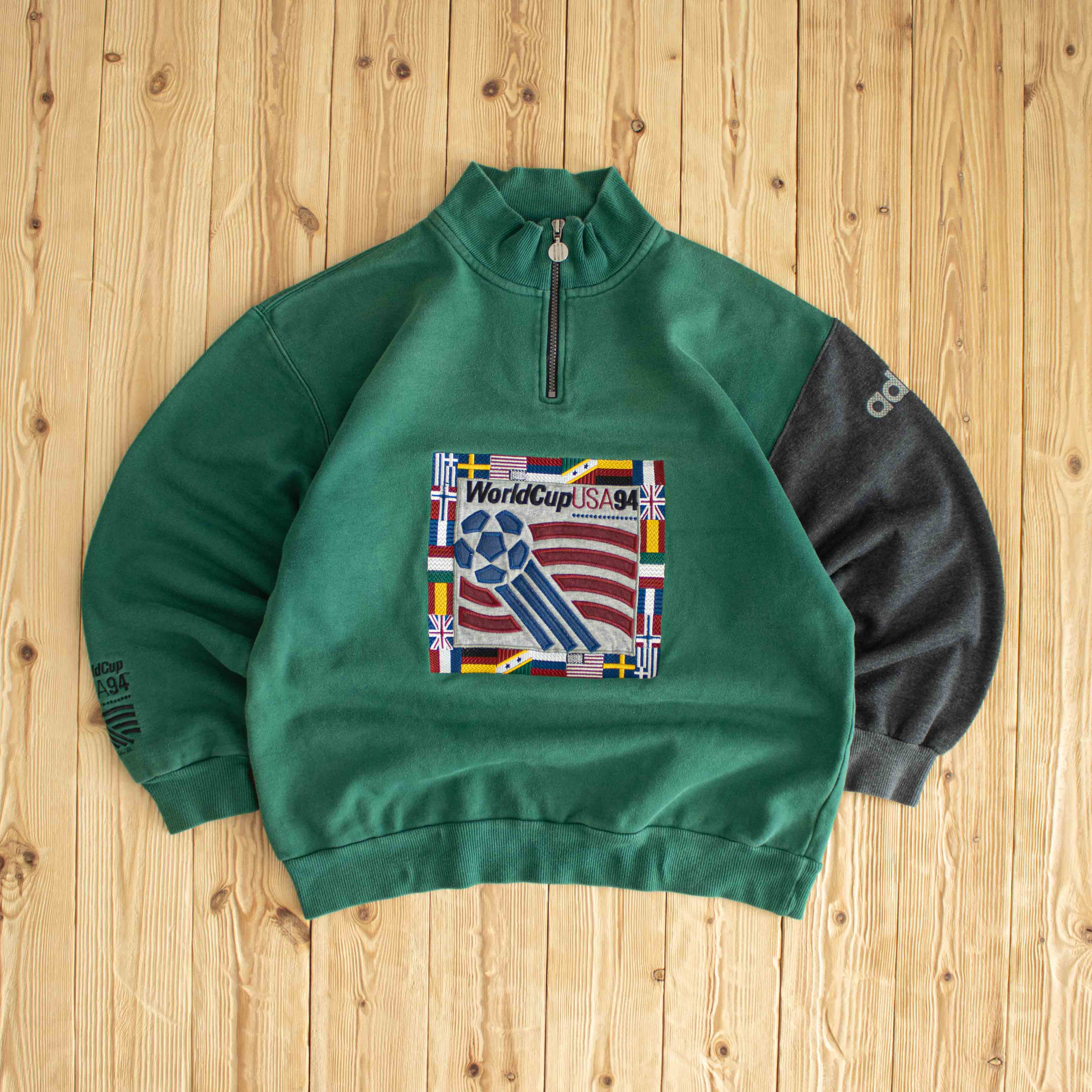 (M) 1994 Adidas World Cup USA Vintage Embroidered Quarter-Zip Green