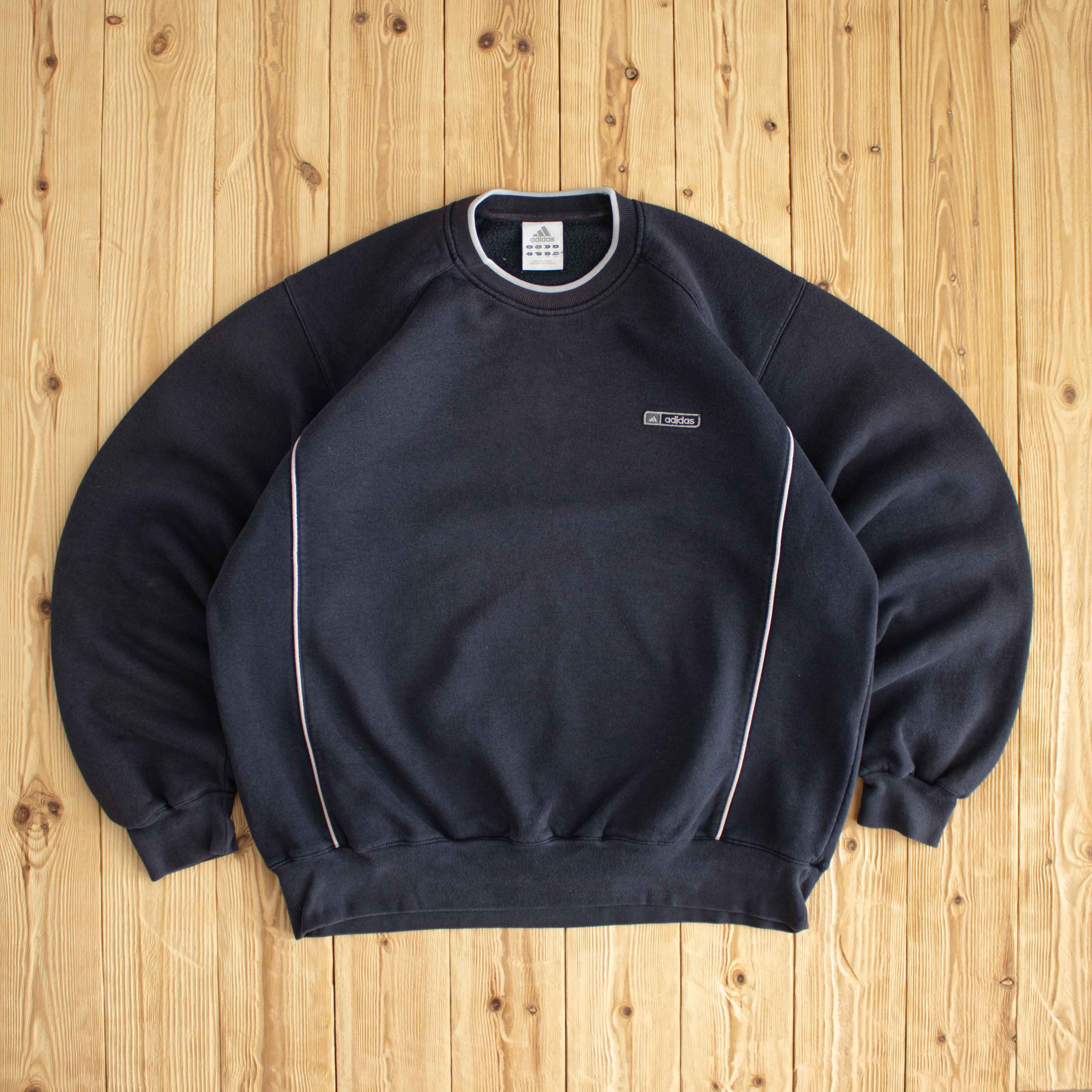 (L/XL) Adidas Vintage Essential Embroidered Sweatshirt Blue