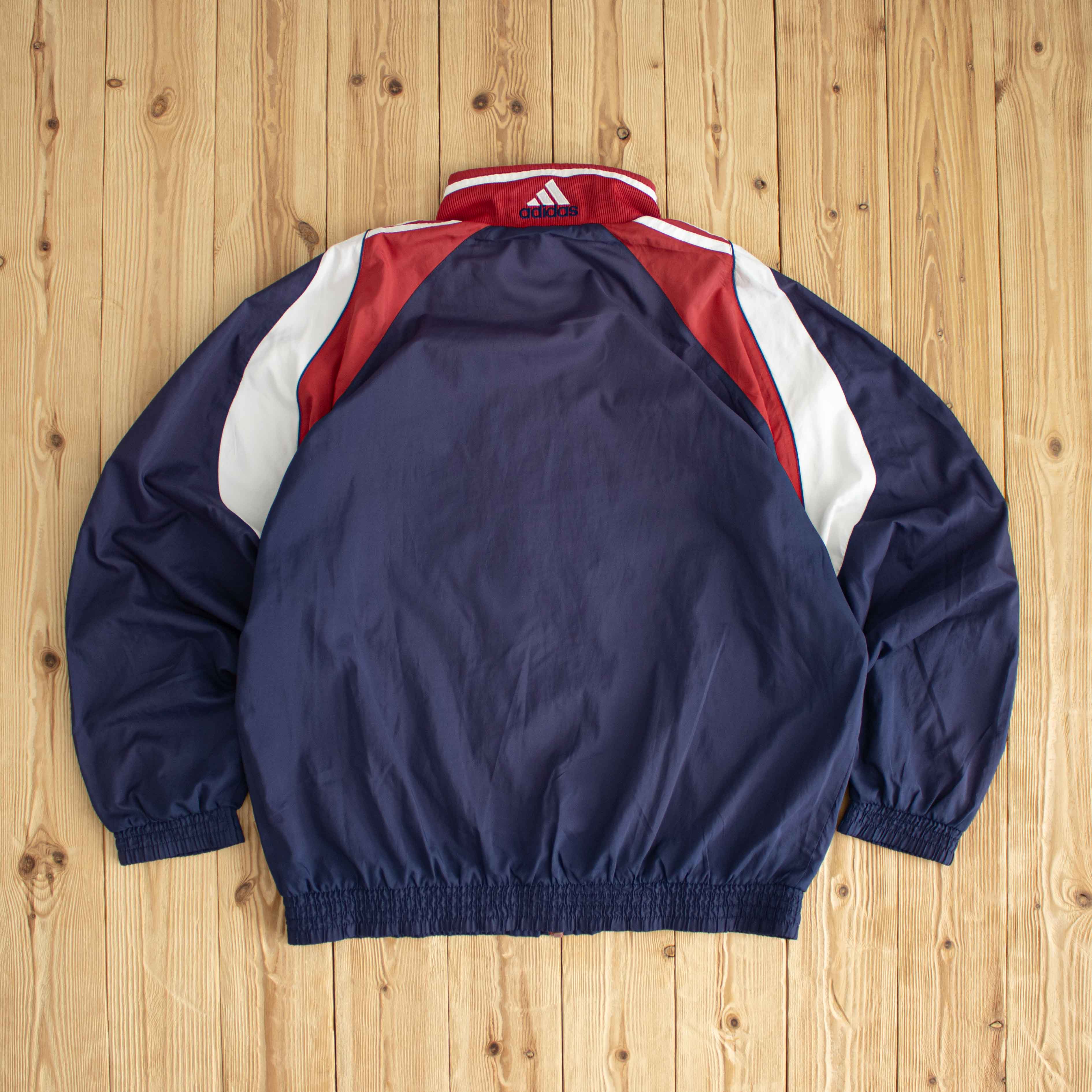 (L/XL) Adidas Vintage Essential Embroidered Jacket Red Blue