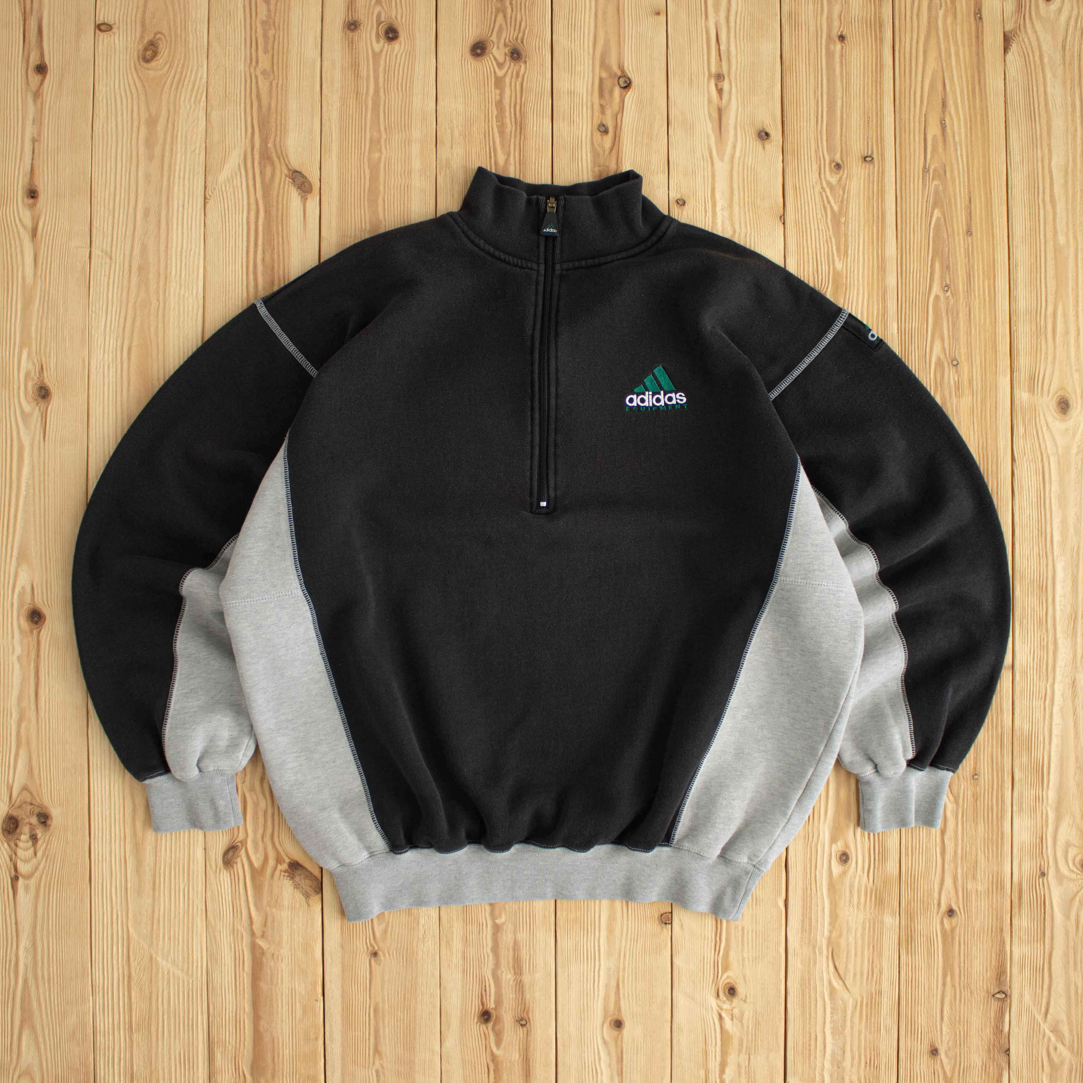 (L) Adidas Equipment Vintage Embroidered Quarter-Zip Black