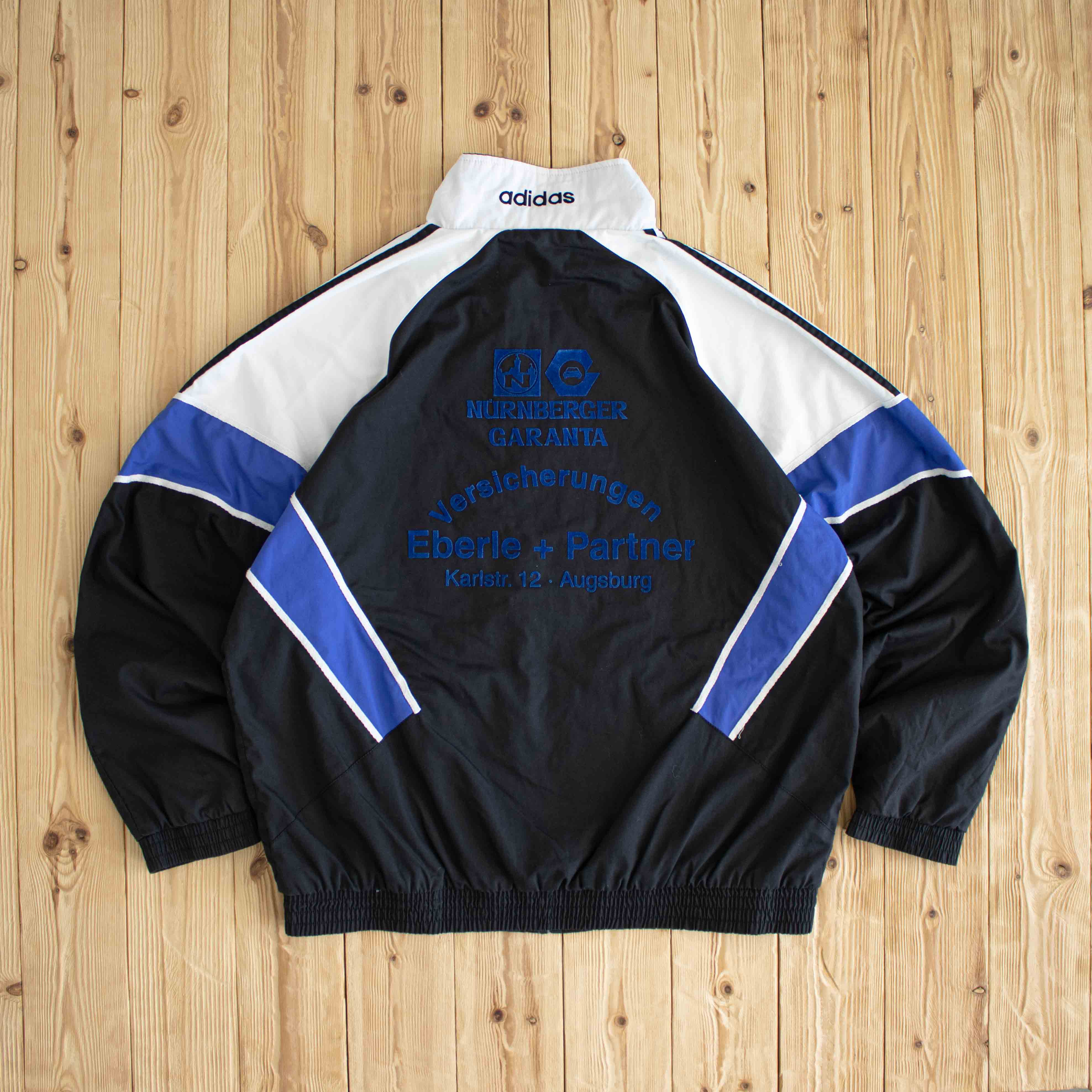 (XL) Adidas Vintage Embroidered Jacket Black Blue