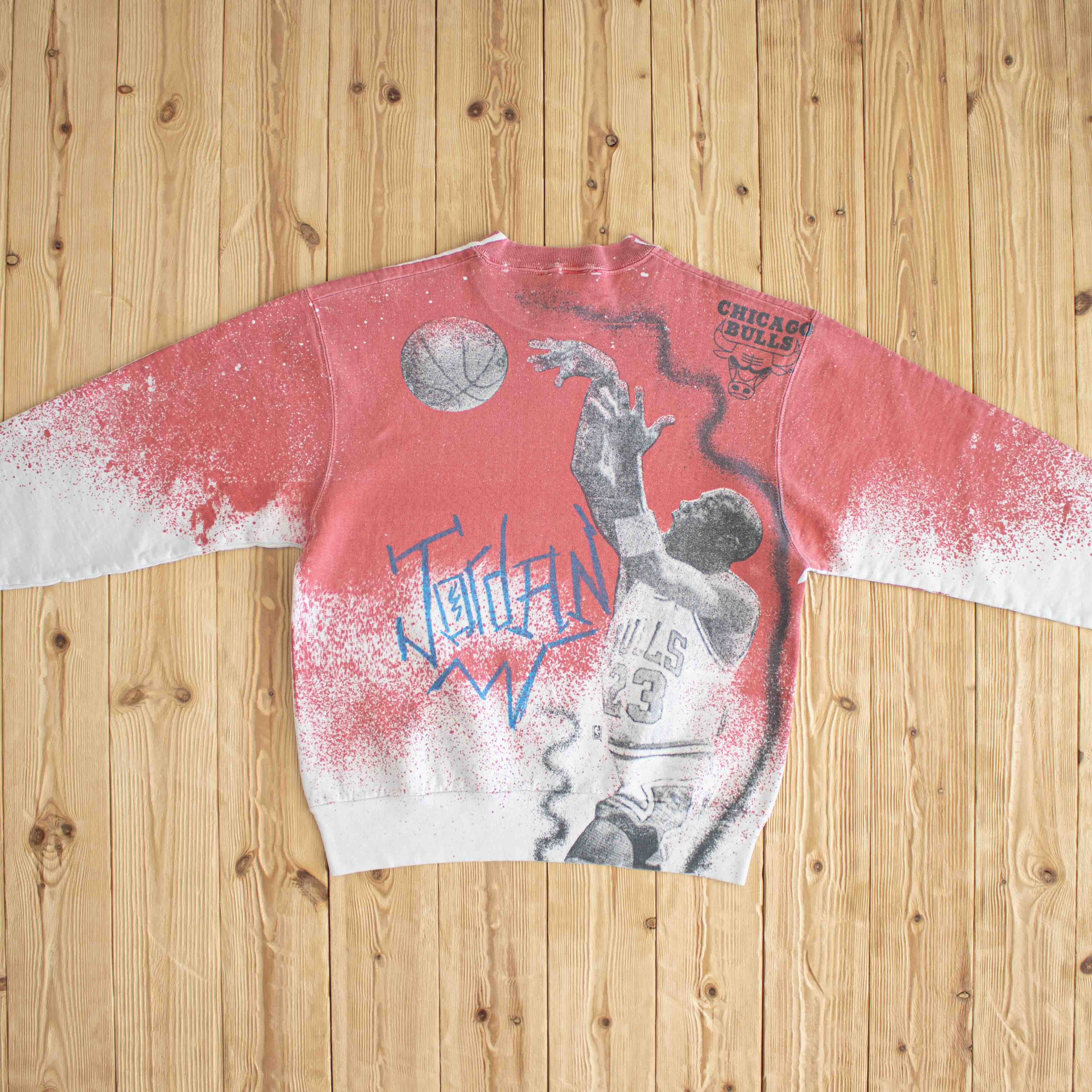 (M) Michael Jordan Chicago Bulls Vintage All Over Print Sweatshirt Pink White