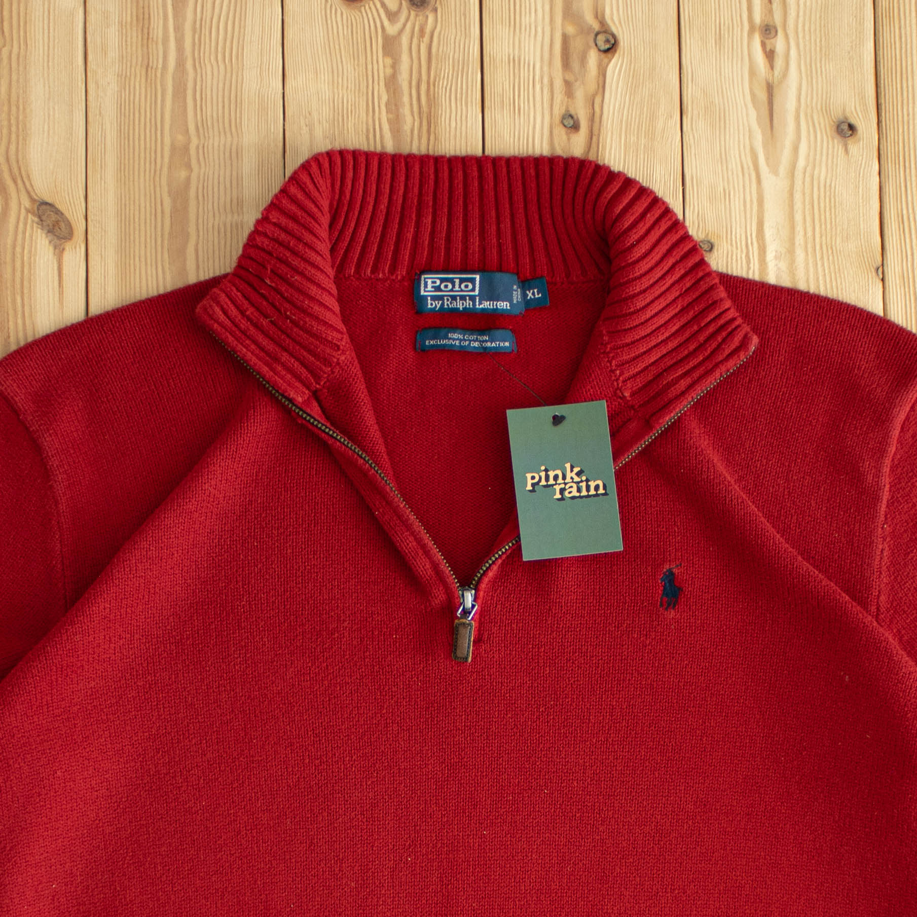(L) Polo Ralph Lauren Vintage Embroidered Quarter-Zip Red