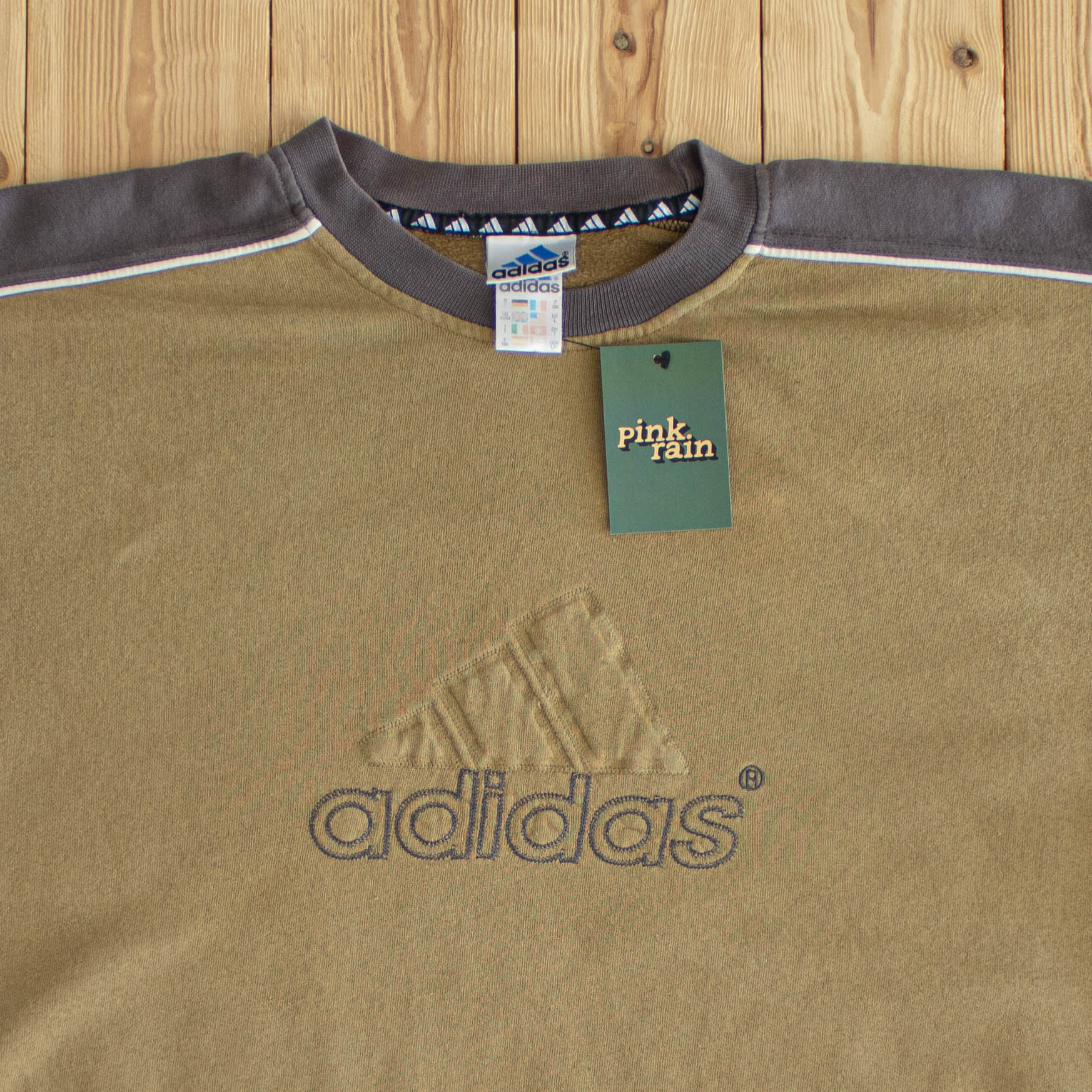 (L) Adidas Spell Out Vintage Embroidered Sweatshirt Beige Brown