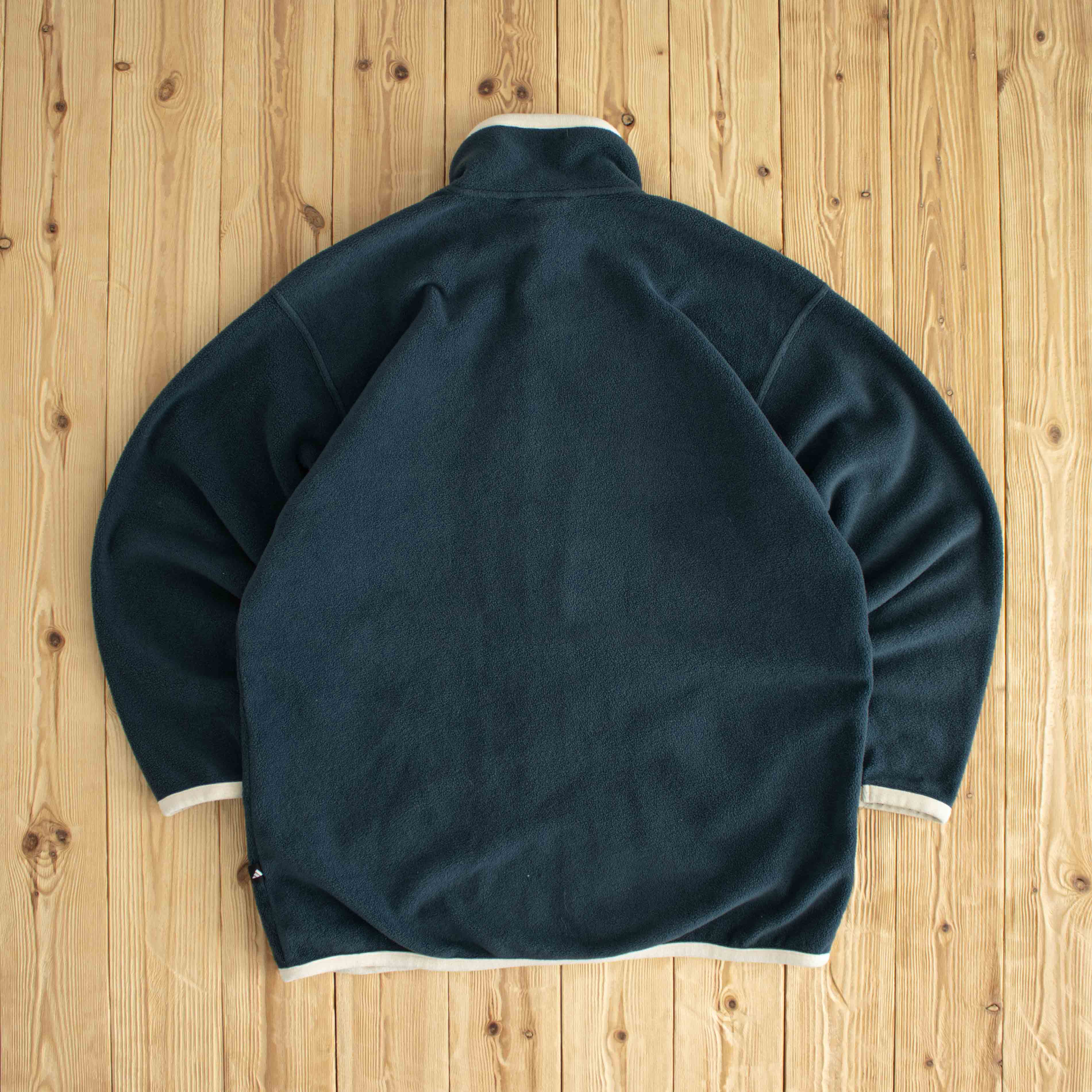 (L/XL) Adidas Vintage Embroidered Full-Zip Fleece Sweatshirt Blue