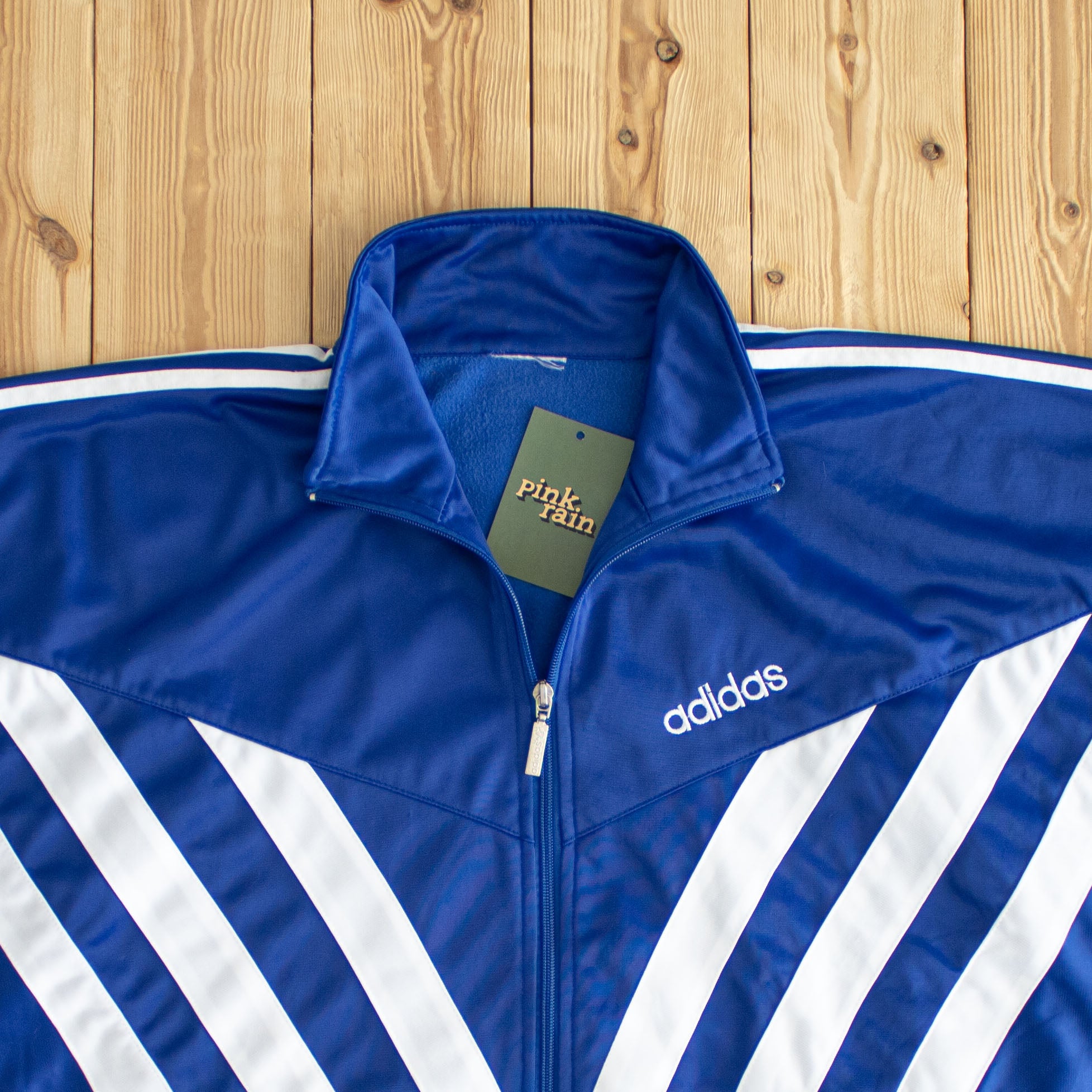 (M) Adidas Side Stripe Vintage Embroidered Full-Zip Sweatshirt Blue