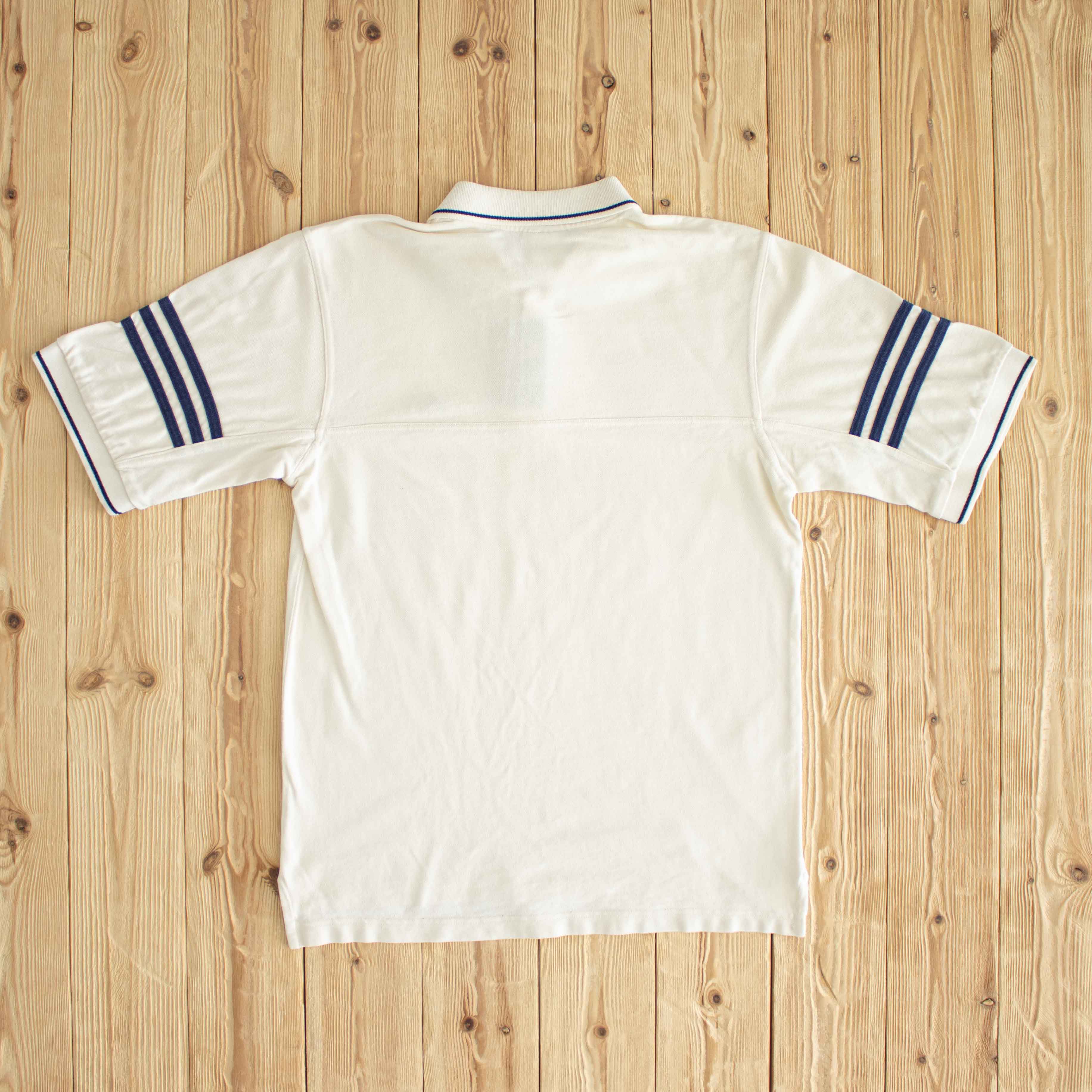 (M) Adidas Vintage Embroidered Button Up Polo T-Shirt Beige