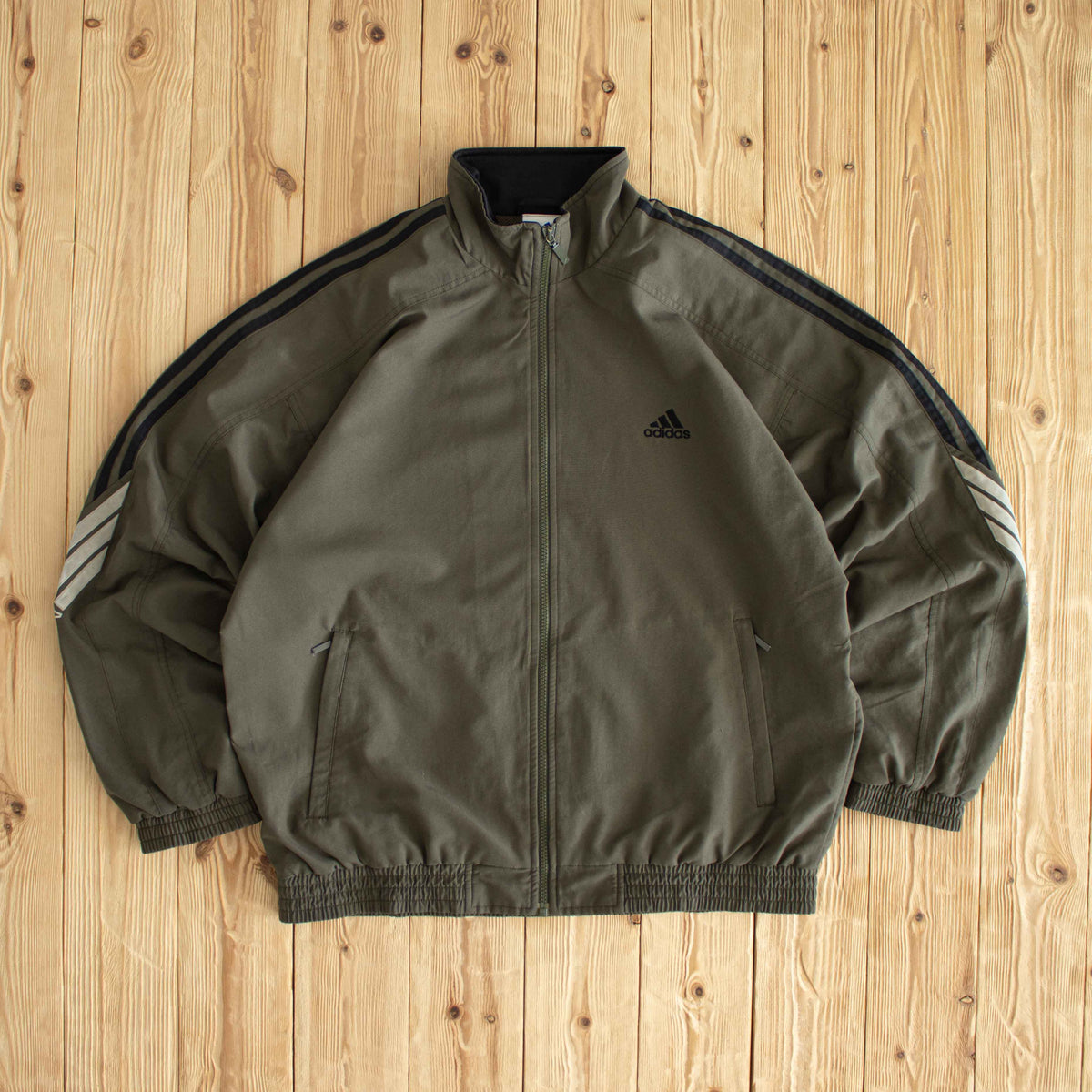 (L) Adidas Vintage Embroidered Jacket Green Khaki
