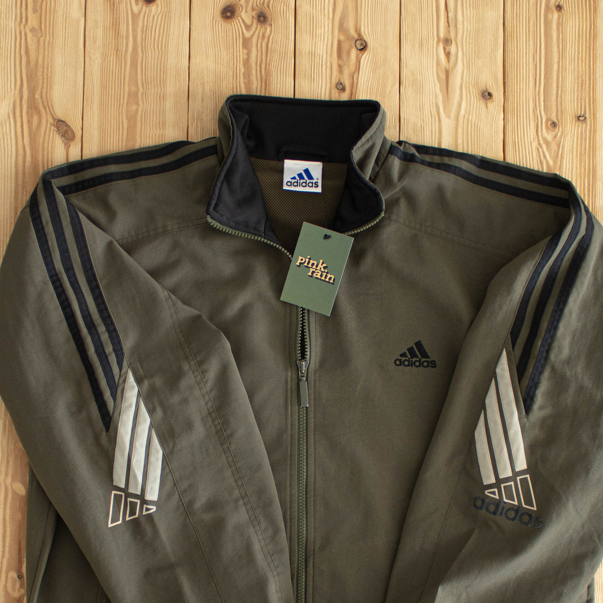 (L) Adidas Vintage Embroidered Jacket Green Khaki