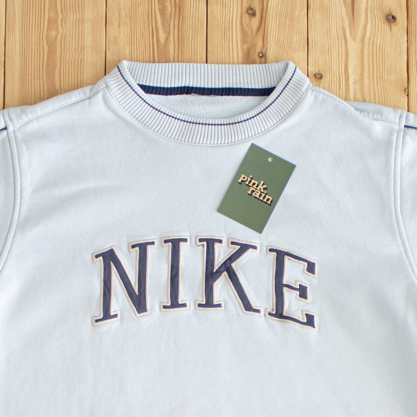 (S/M) Nike Spell Out Vintage Embroidered Sweatshirt Blue