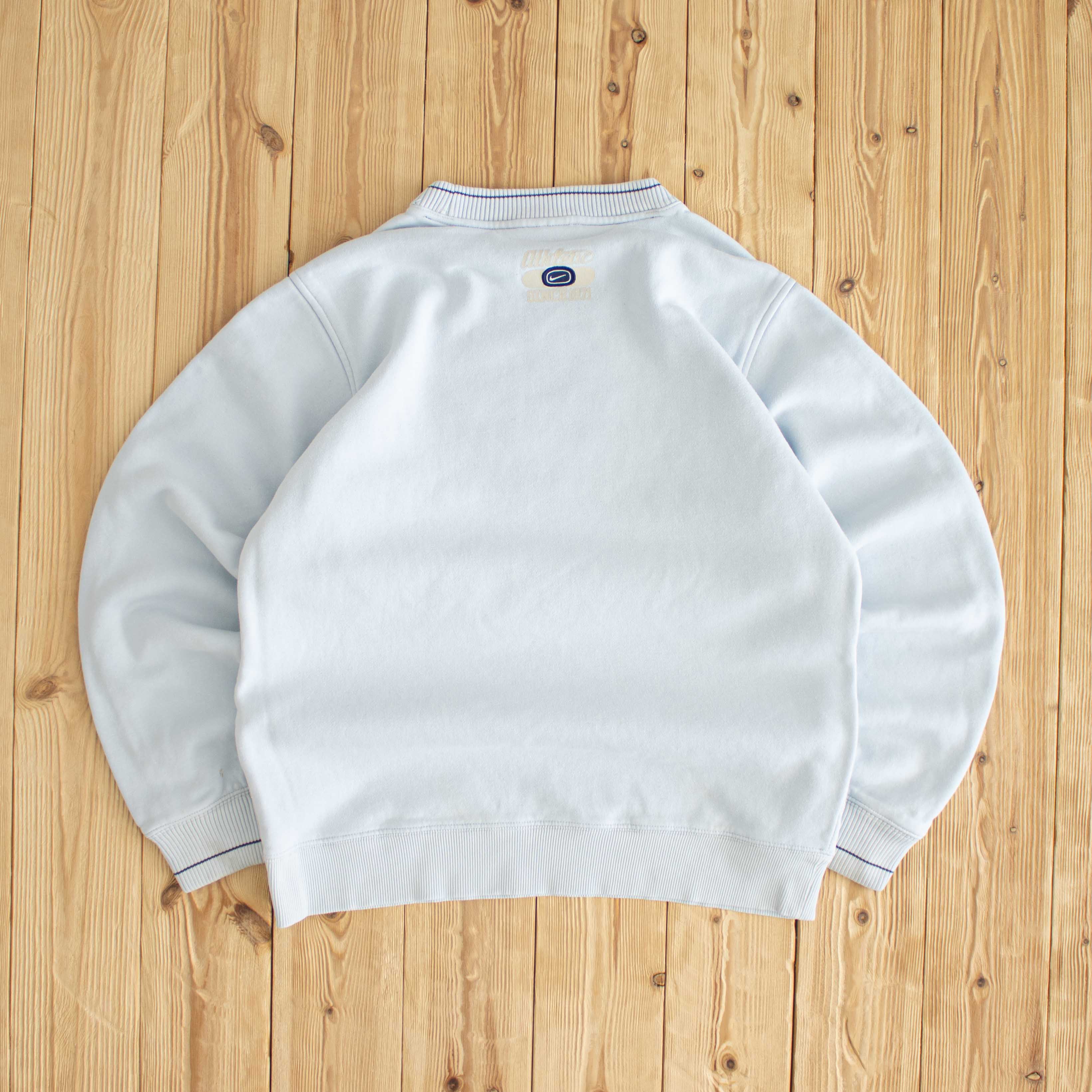(S/M) Nike Spell Out Vintage Embroidered Sweatshirt Blue