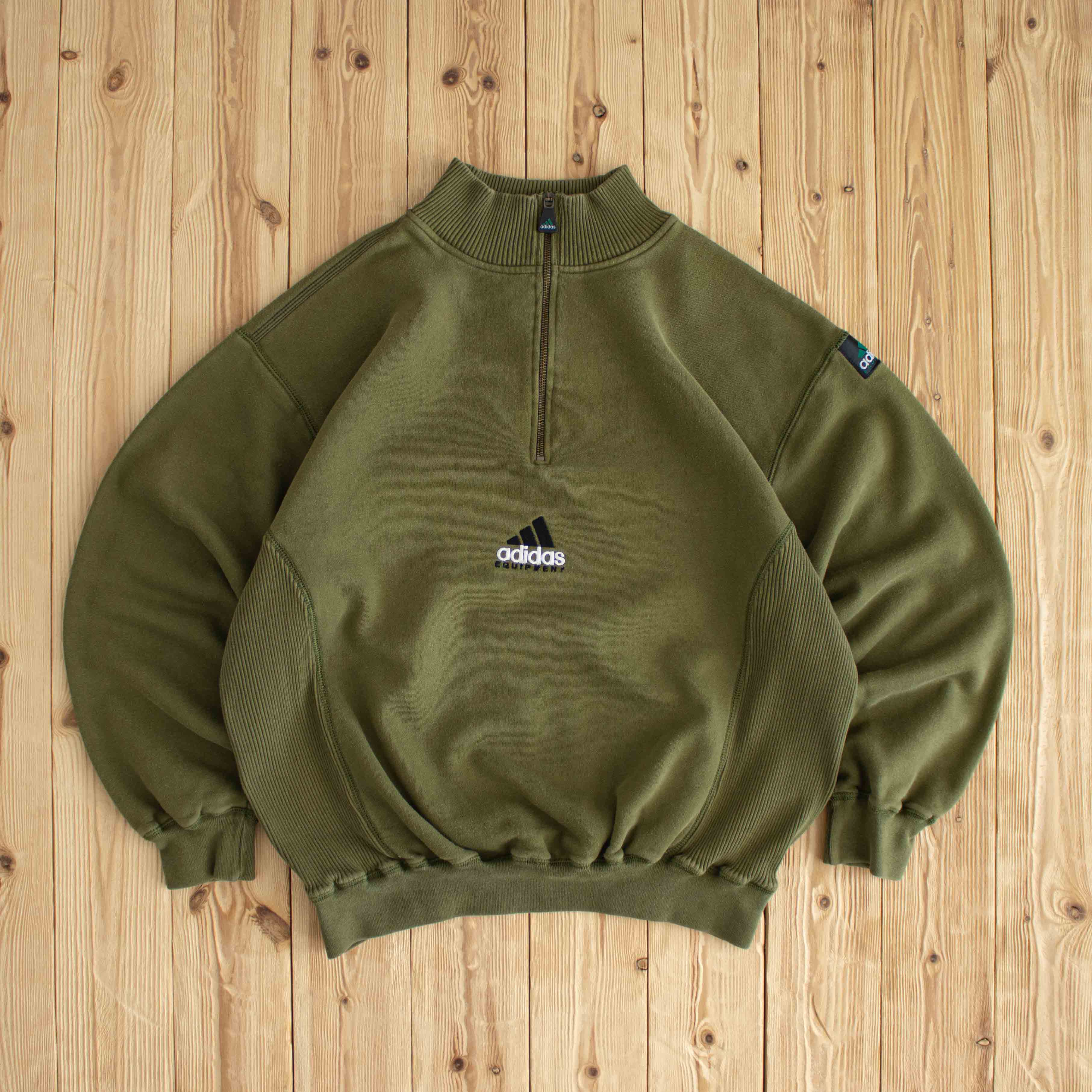 (L) Adidas Equipment Vintage Embroidered Quarter-Zip Green