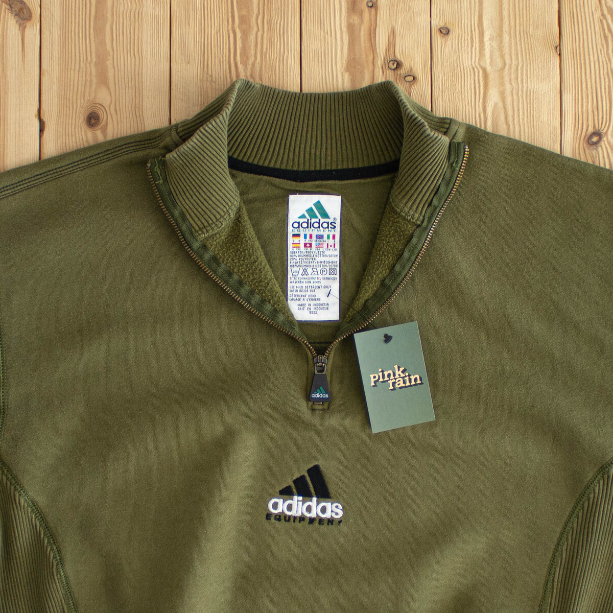 (L) Adidas Equipment Vintage Embroidered Quarter-Zip Green