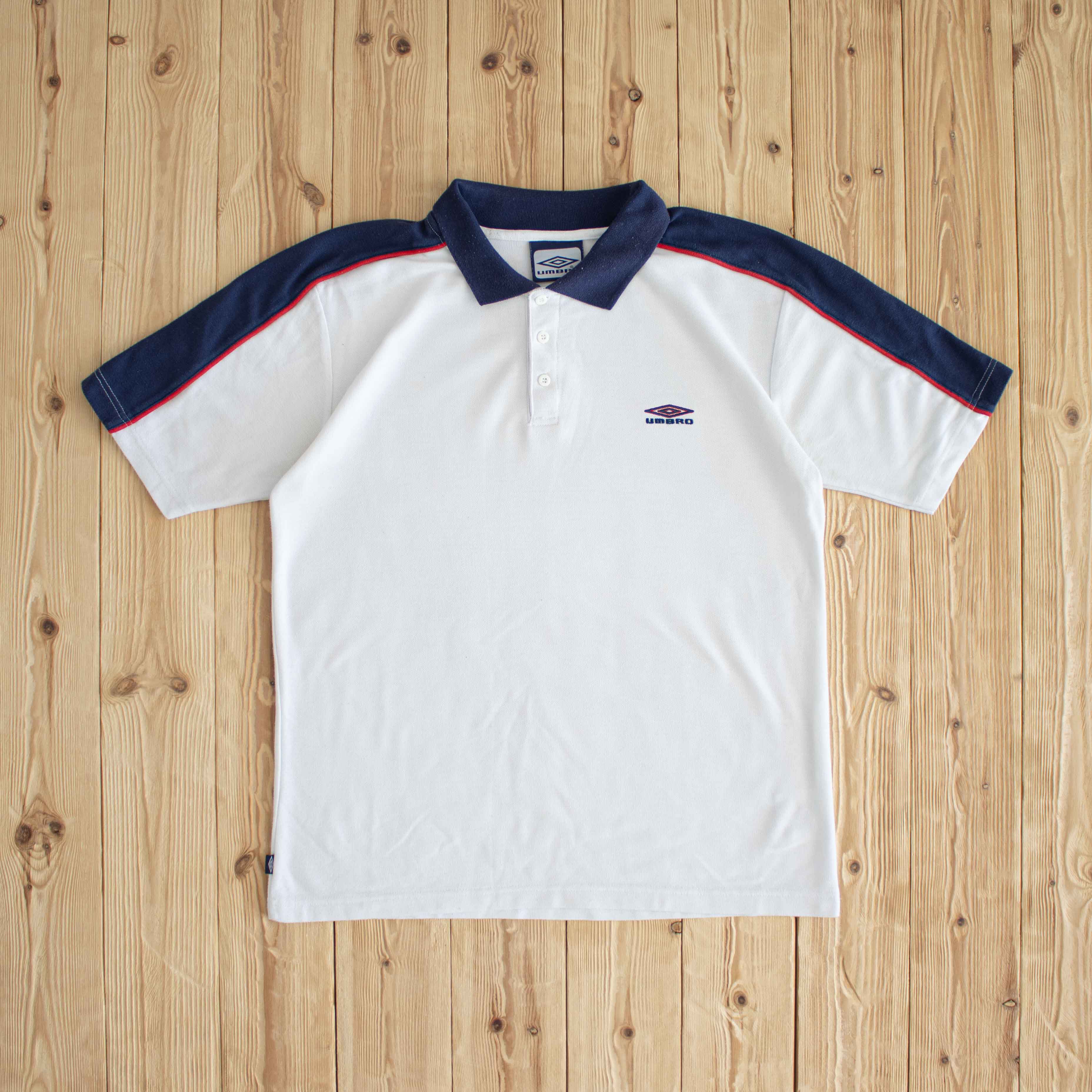 (L) Umbro Vintage Embroidered Polo T-Shirt White