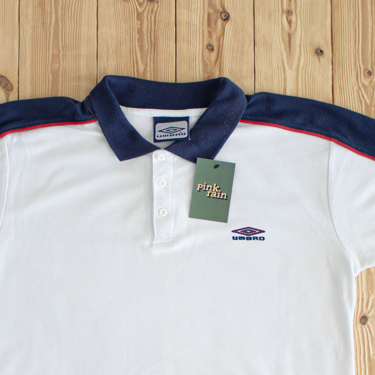 (L) Umbro Vintage Embroidered Polo T-Shirt White
