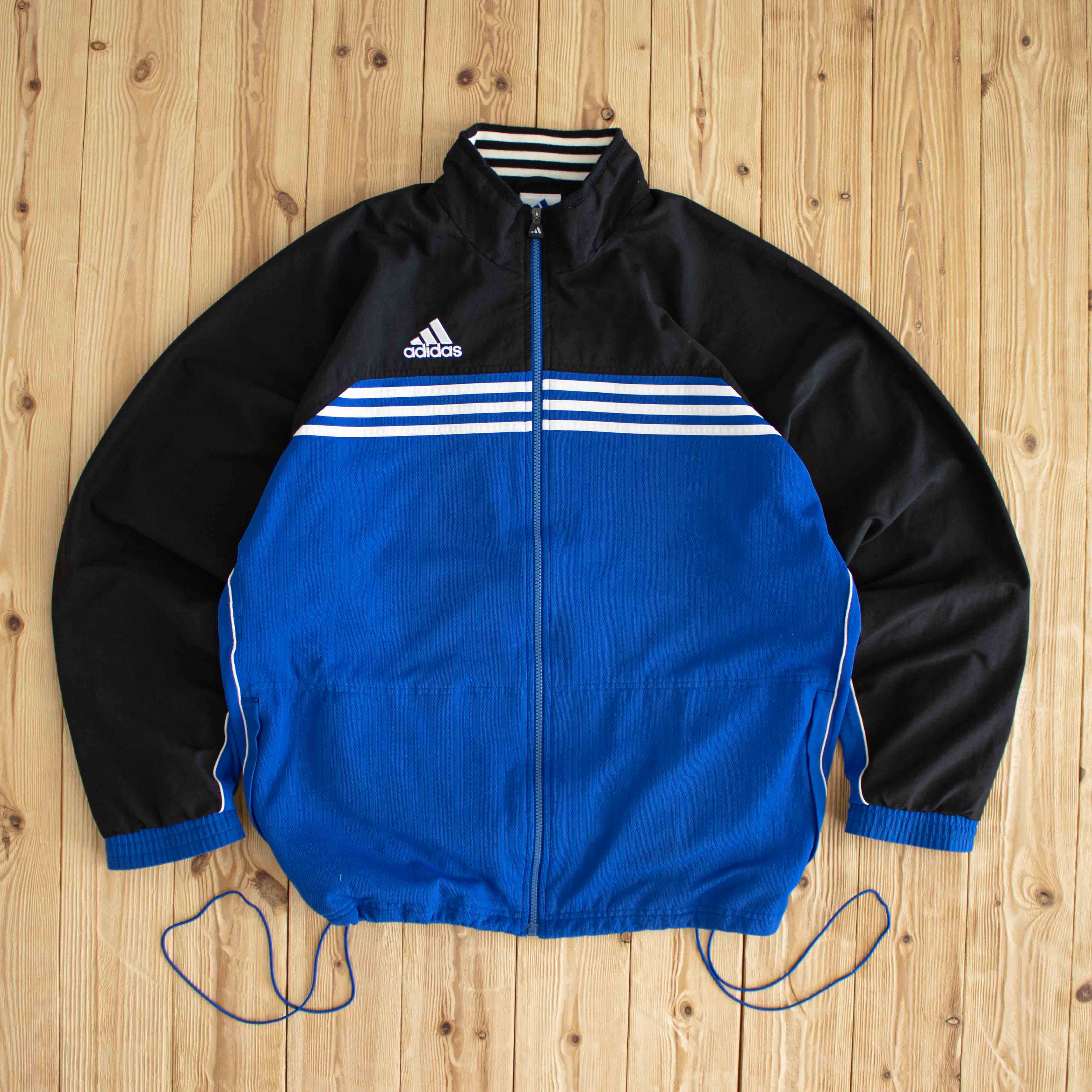 (L/XL) Adidas Vintage Embroidered Jacket Black Blue