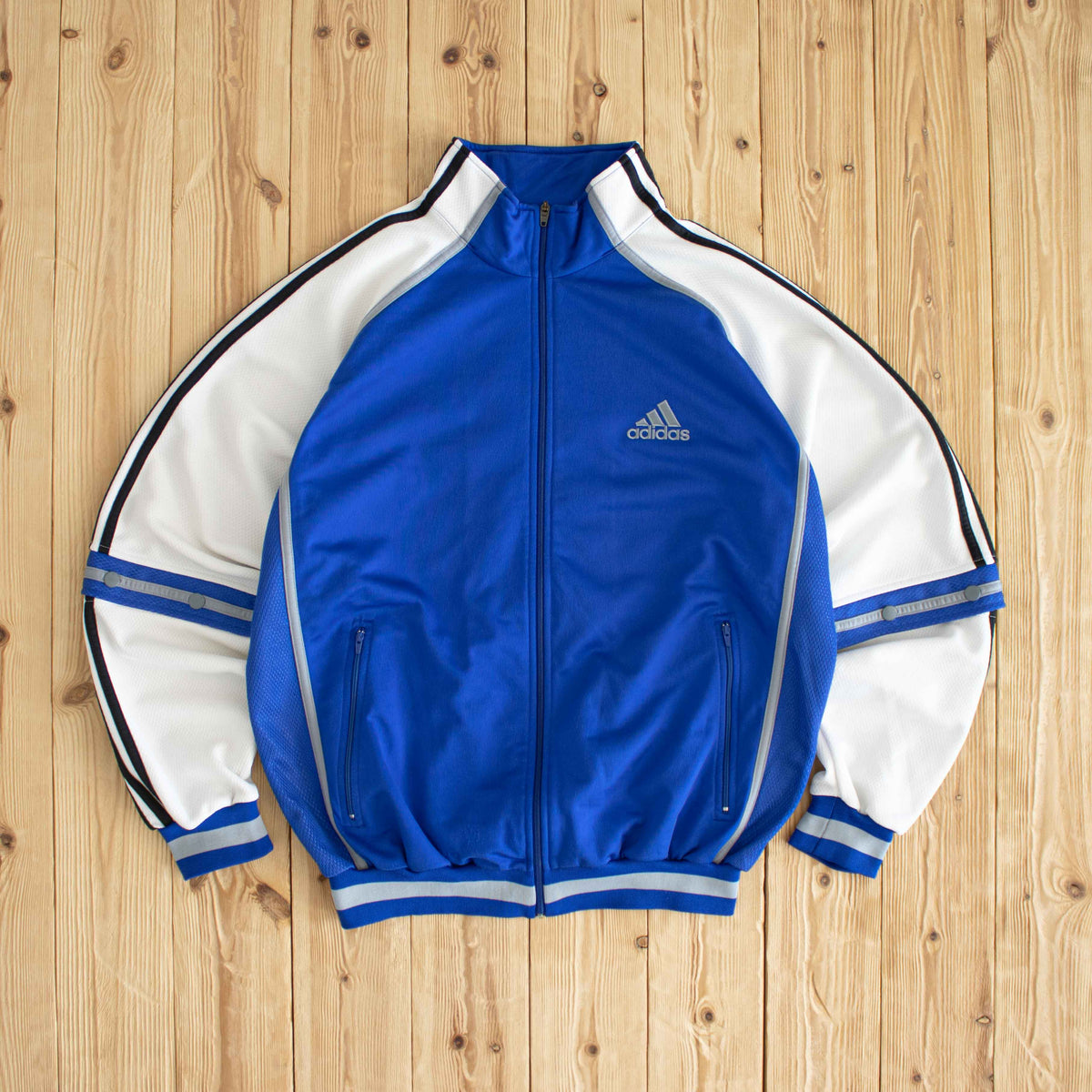 (L) Adidas Vintage Embroidered Full-Zip Sweatshirt Blue