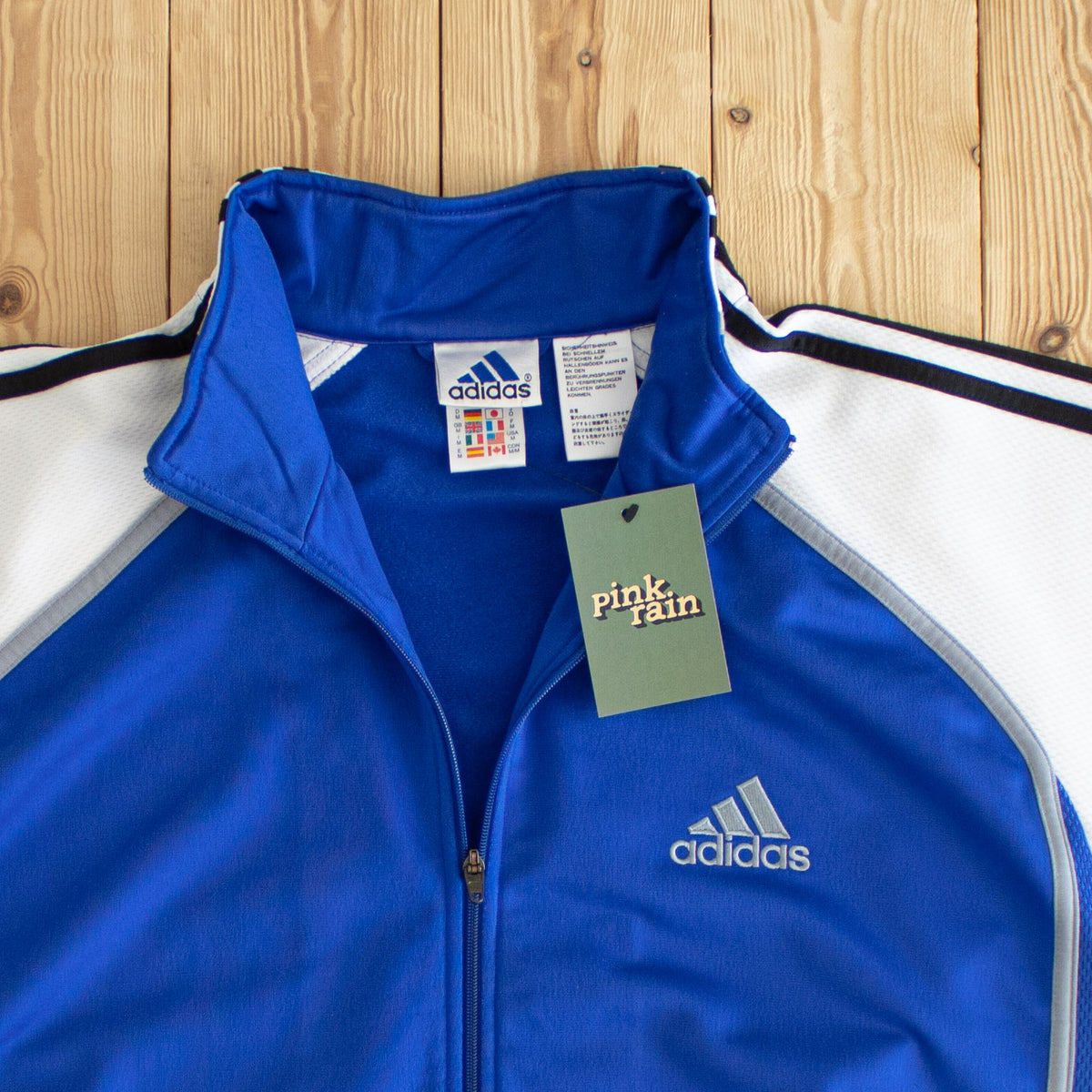 (L) Adidas Vintage Embroidered Full-Zip Sweatshirt Blue