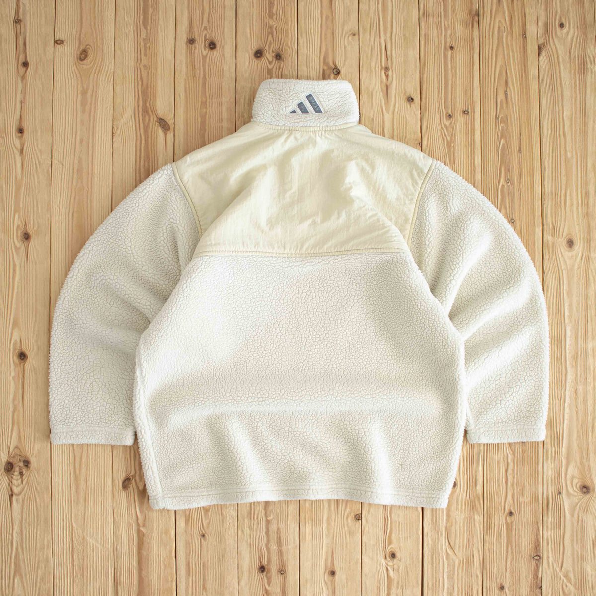 (M) Adidas Kangaroo Pocket Vintage Embroidered Fleece Quarter-Zip Beige